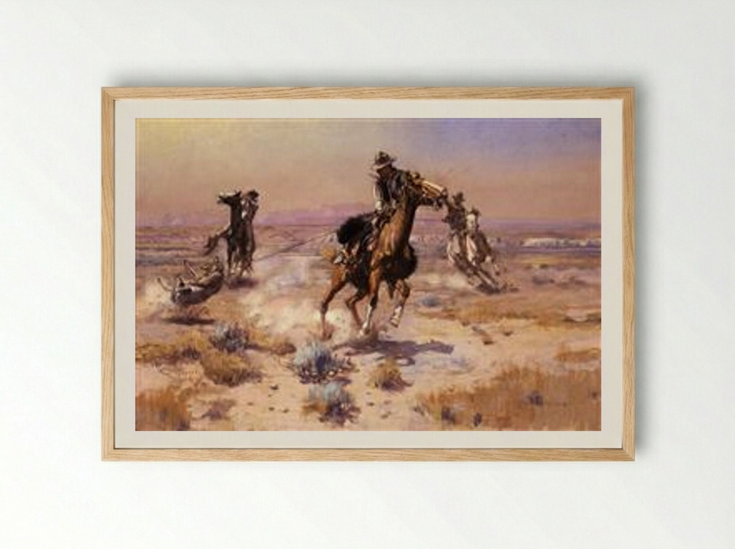 At Rope's End - Charles M. Russell - Framed Print Wood