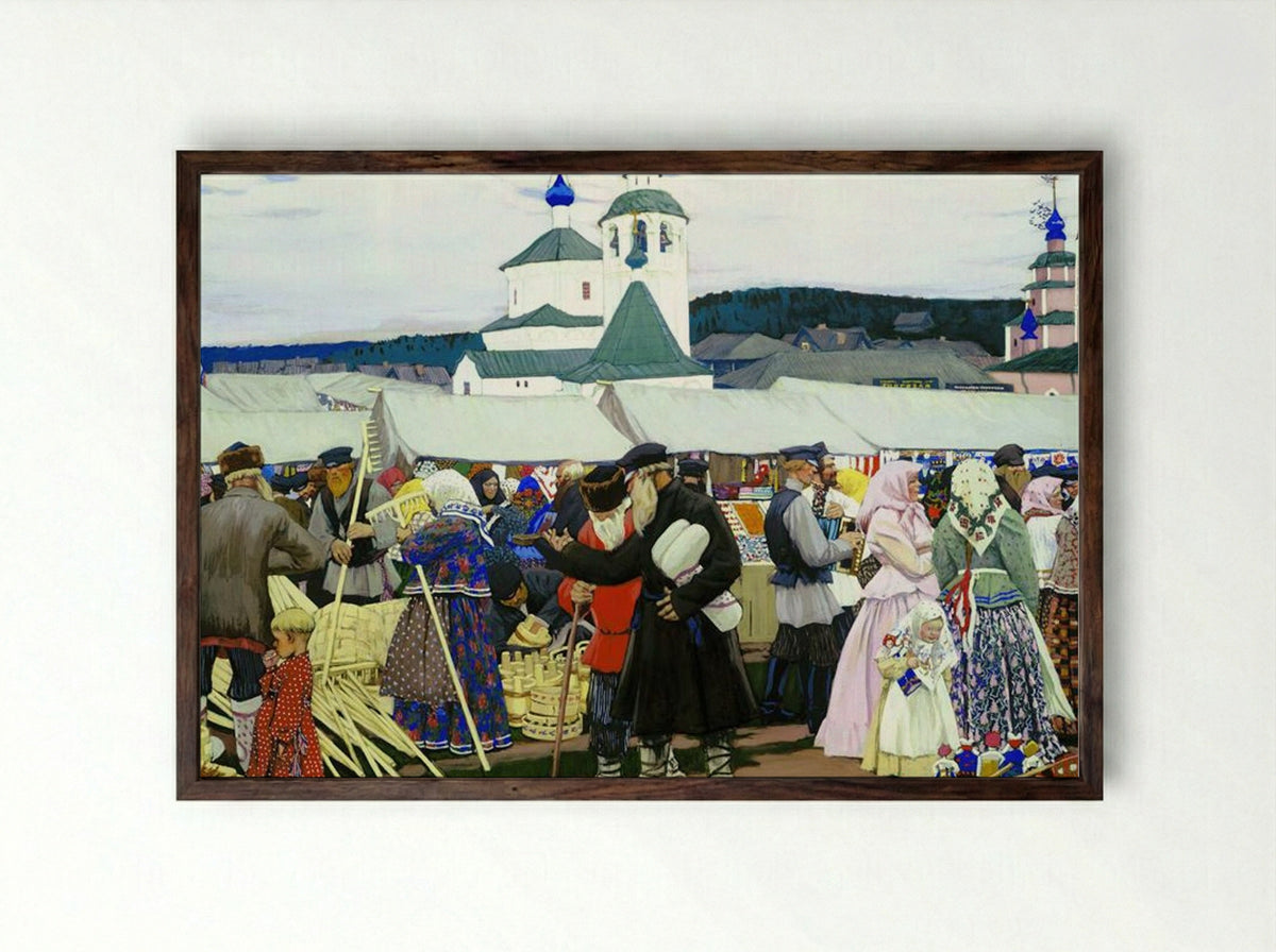 At The Fair - Boris Kustodiev - Framed Print Dark Wood