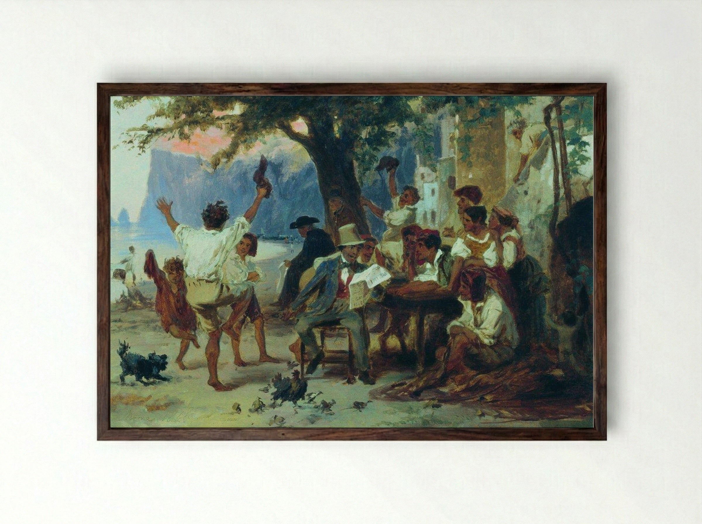 At a Roadside Tavern - Fyodor Bronnikov - Framed Print Dark Wood