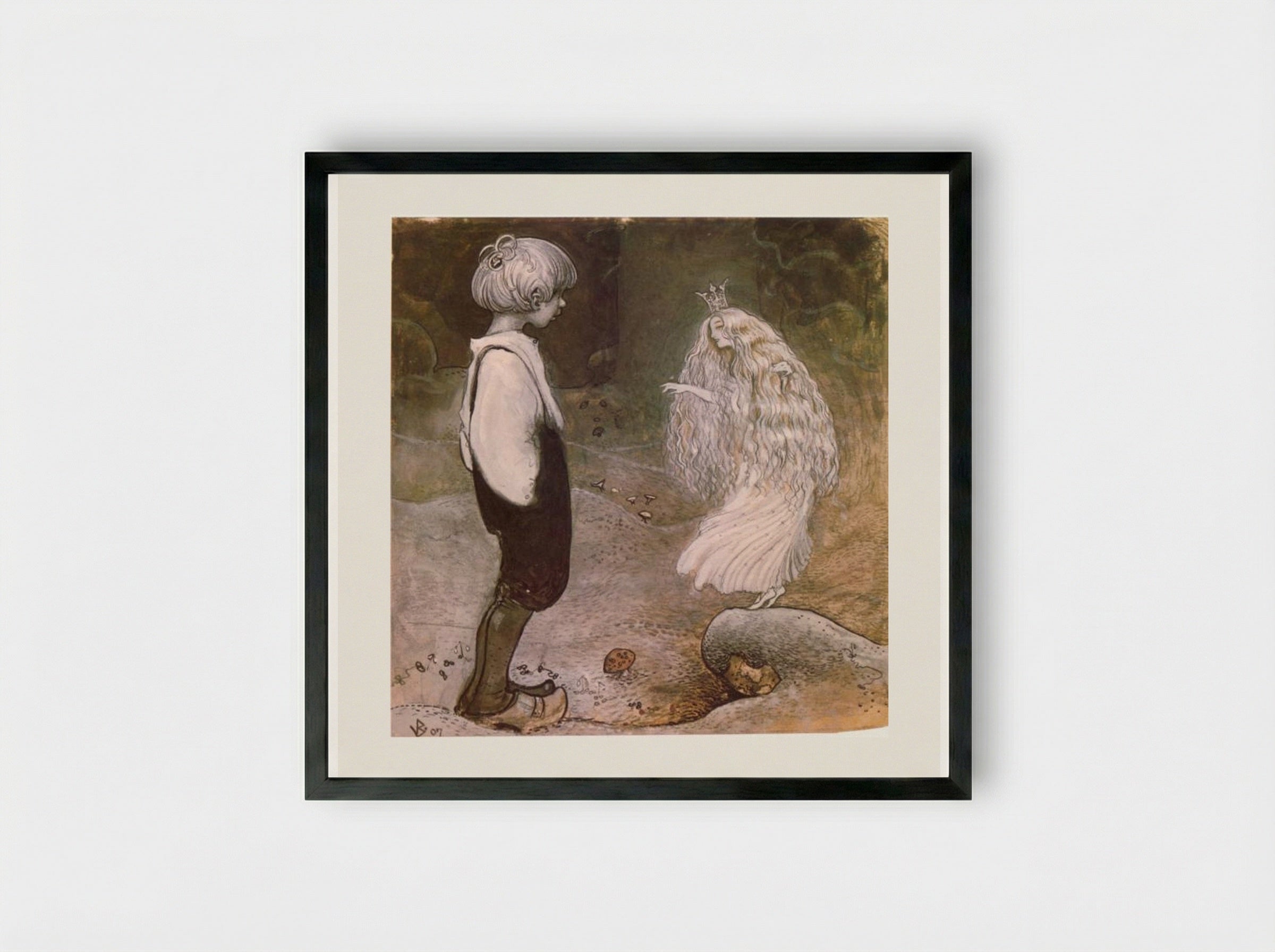 At that moment she was changed by magic to a wonderful little fairy - John Bauer - Framed Print Black