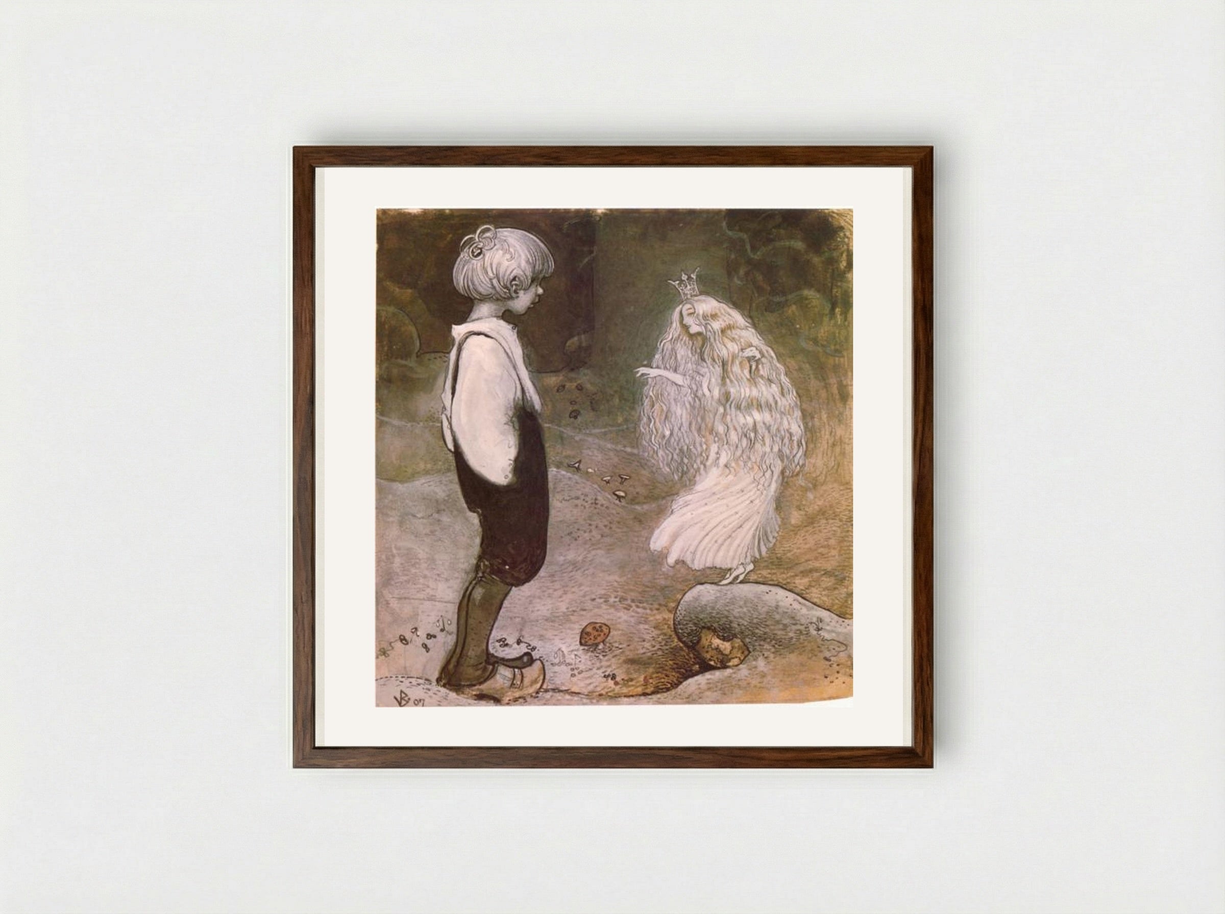 At that moment she was changed by magic to a wonderful little fairy - John Bauer - Framed Print Dark Wood