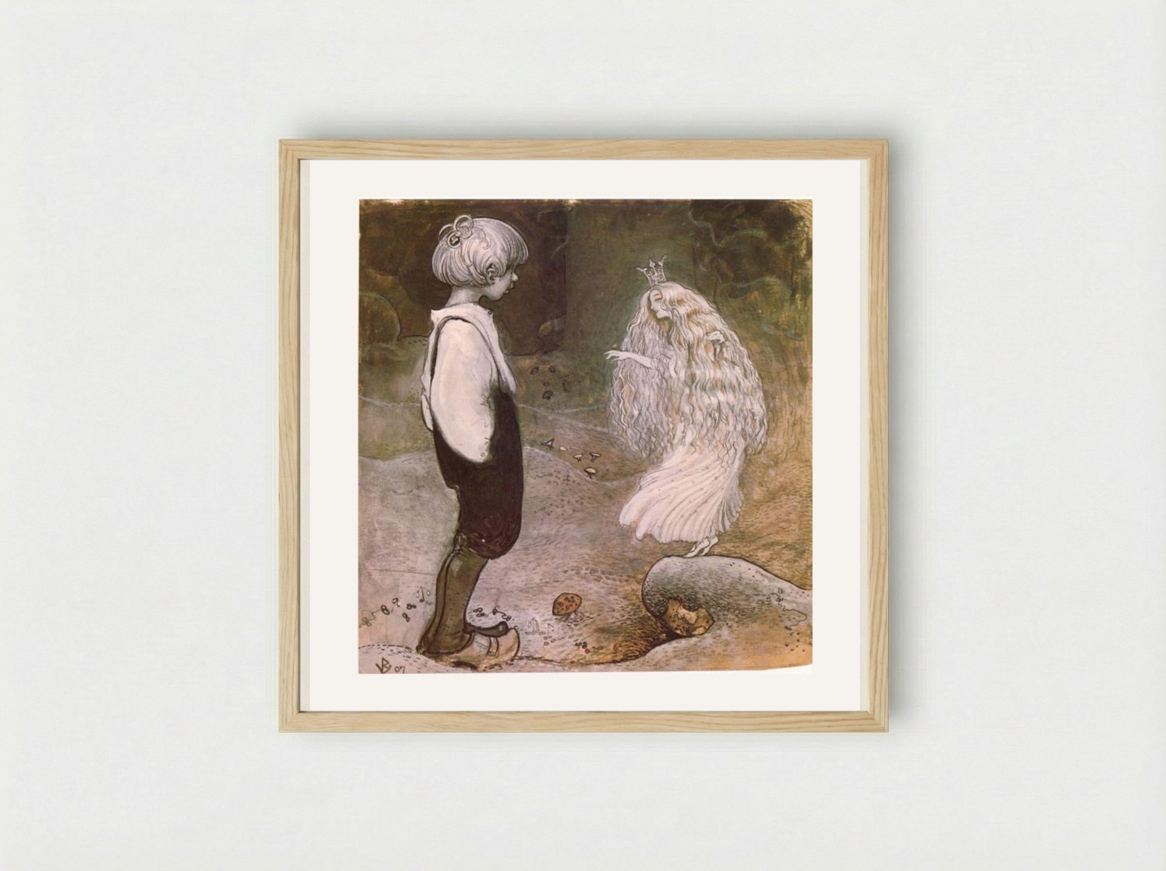 At that moment she was changed by magic to a wonderful little fairy - John Bauer - Framed Print Wood