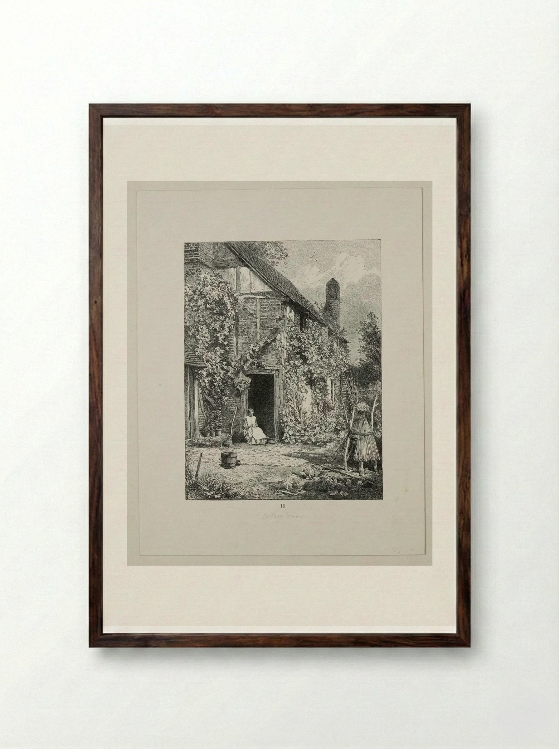 At the Cottage Door - Edward Dalziel - Framed Print Dark Wood