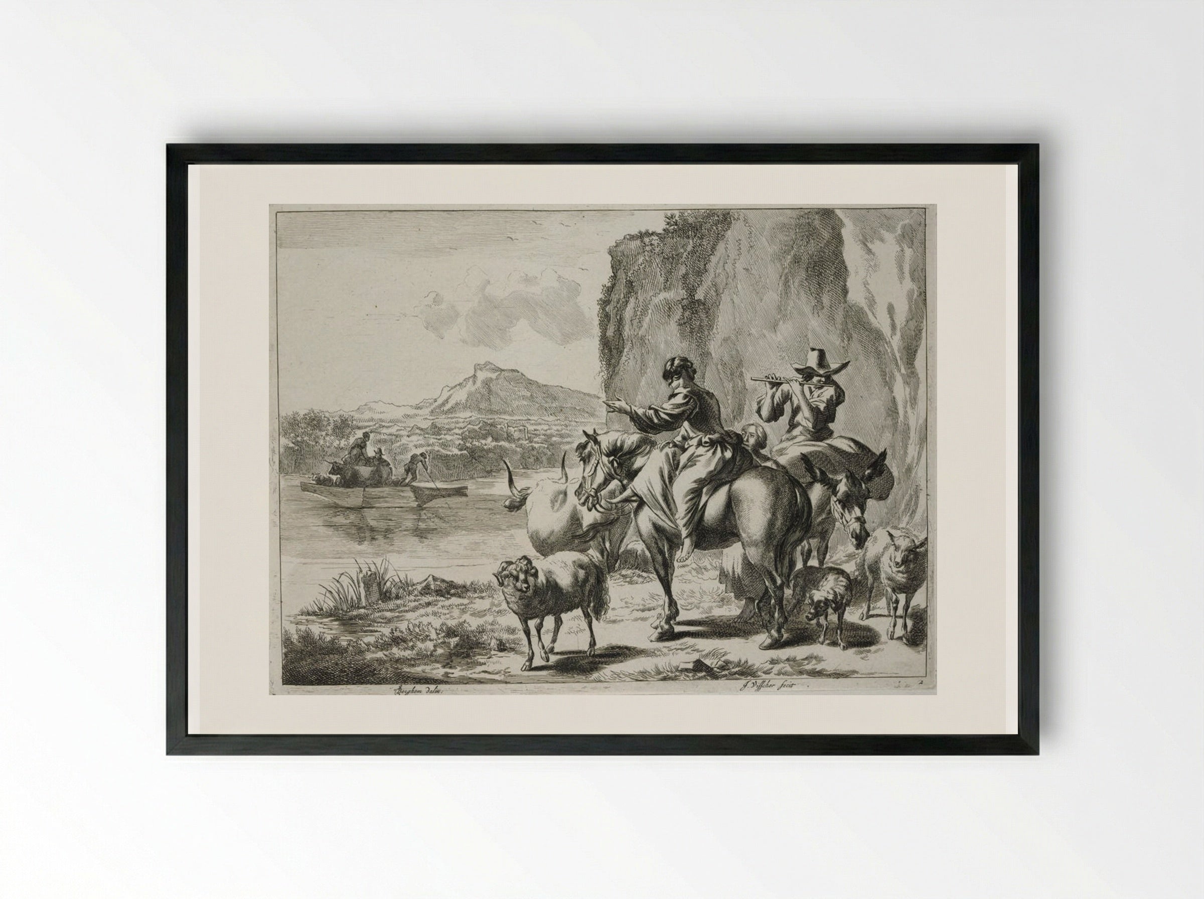 At the Ferry - Johannes Visscher - Framed Print Black