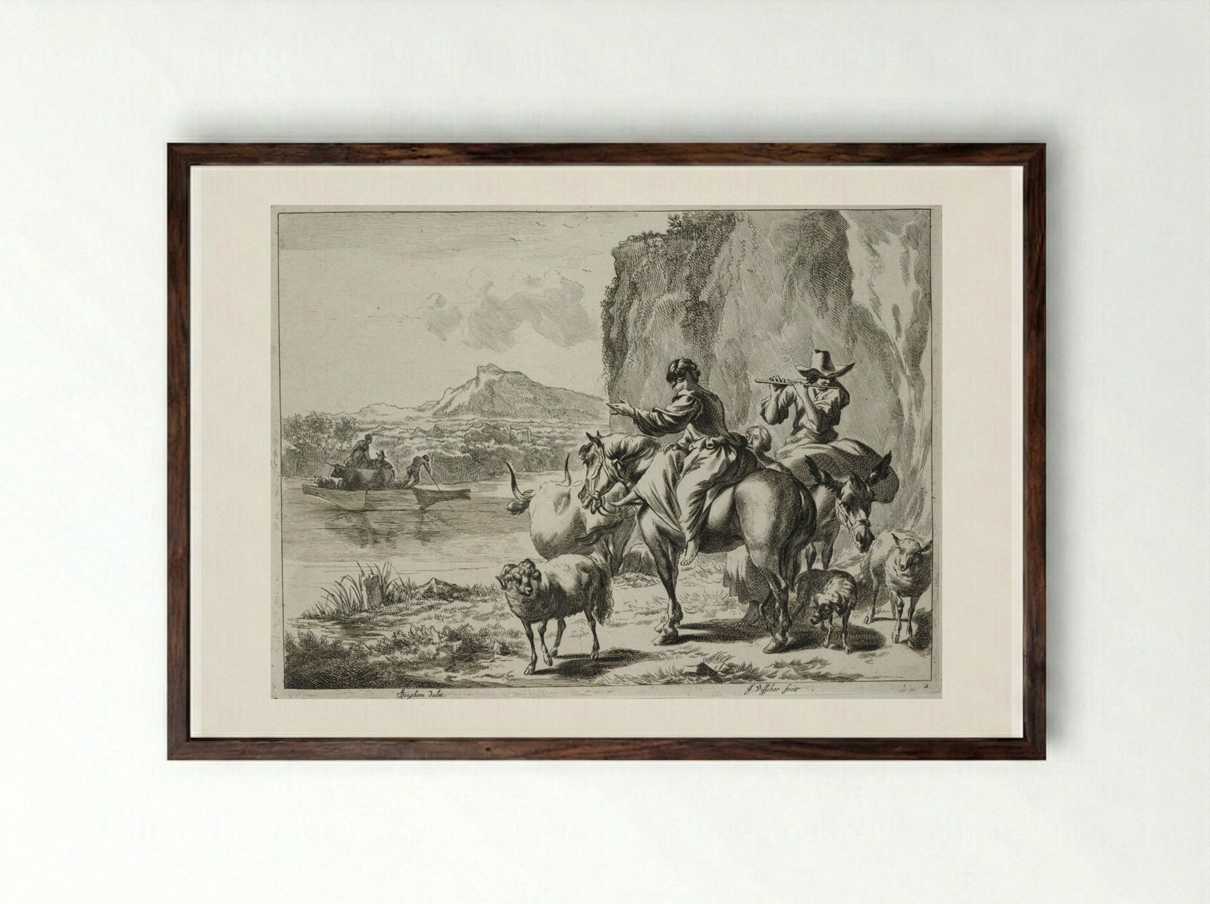 At the Ferry - Johannes Visscher - Framed Print Dark Wood