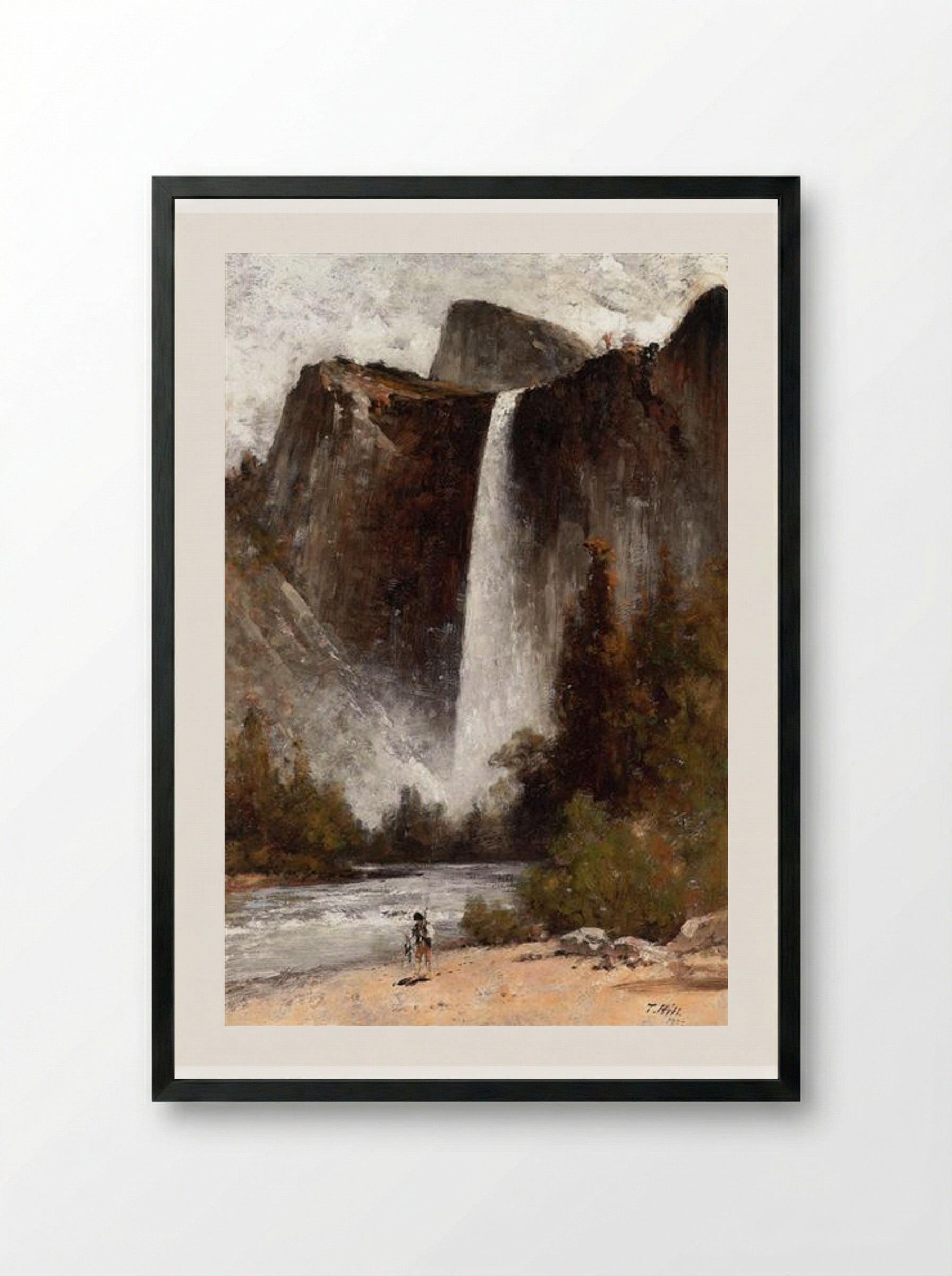 At the Foot of Bridal Veil - Thomas Hill - Framed Print Black