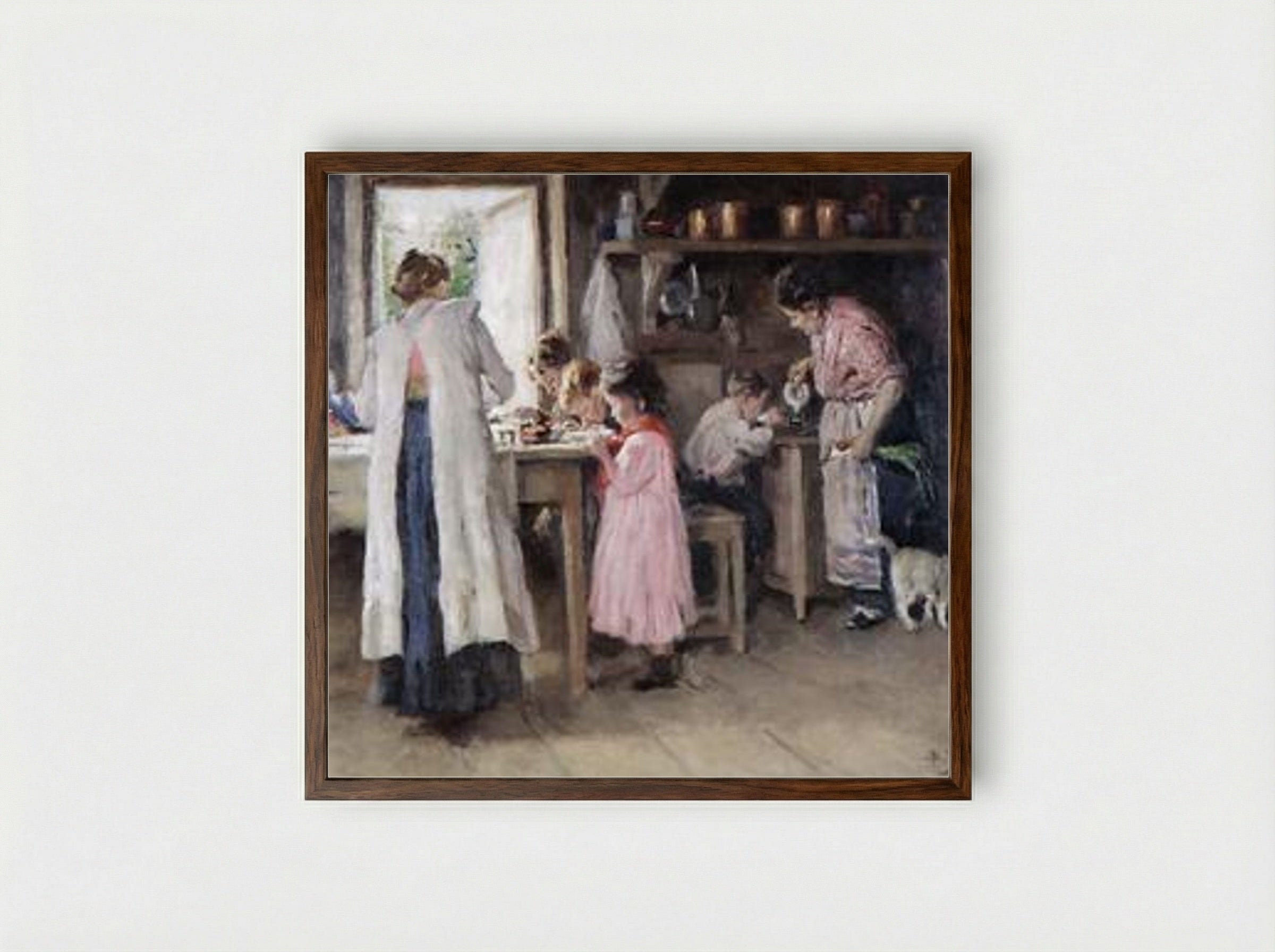 At the Kitchen - Vladimir Makovsky - Framed Print Dark Wood