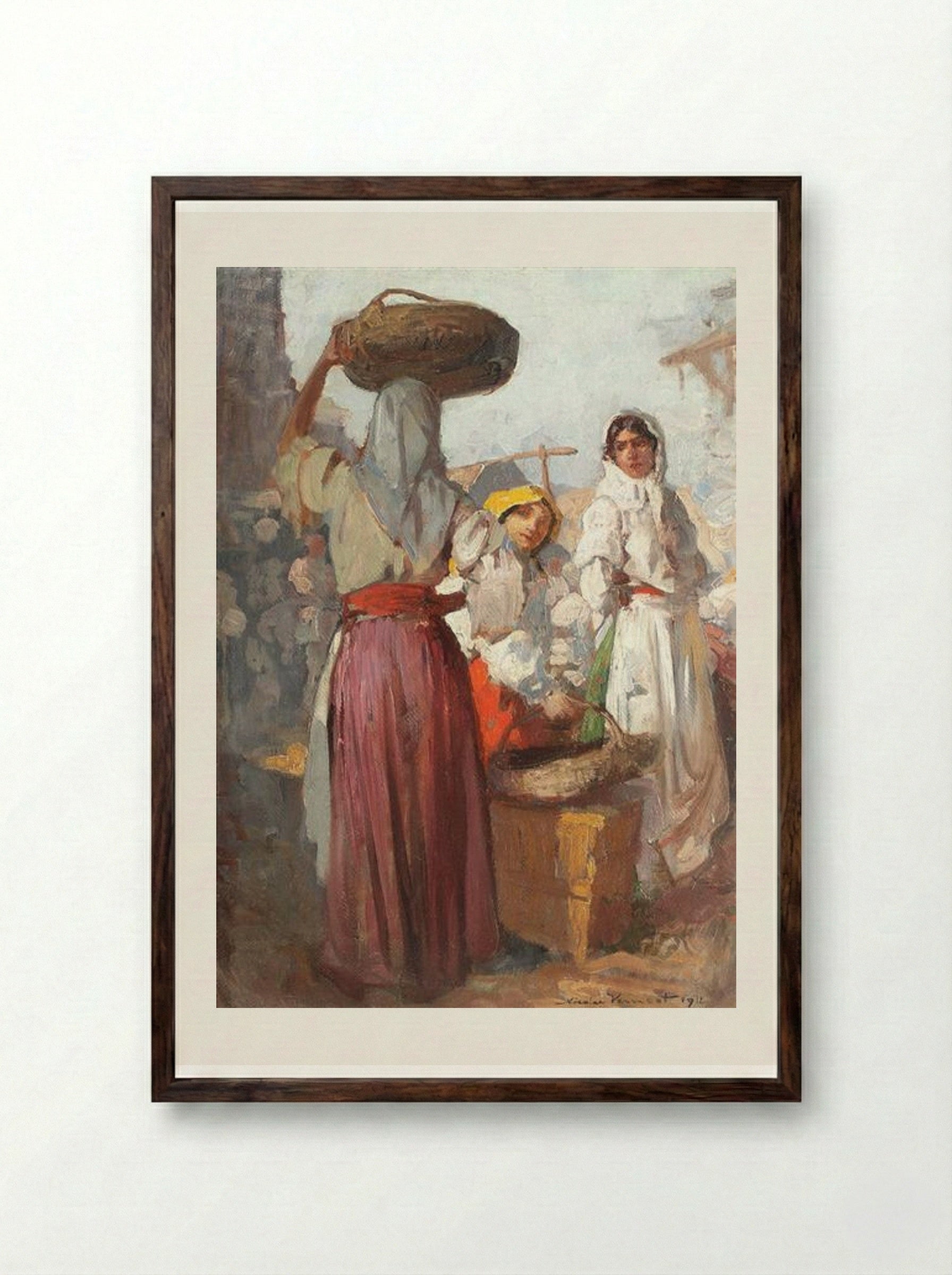 At the Market - Nicolae Vermont - Framed Print Dark Wood