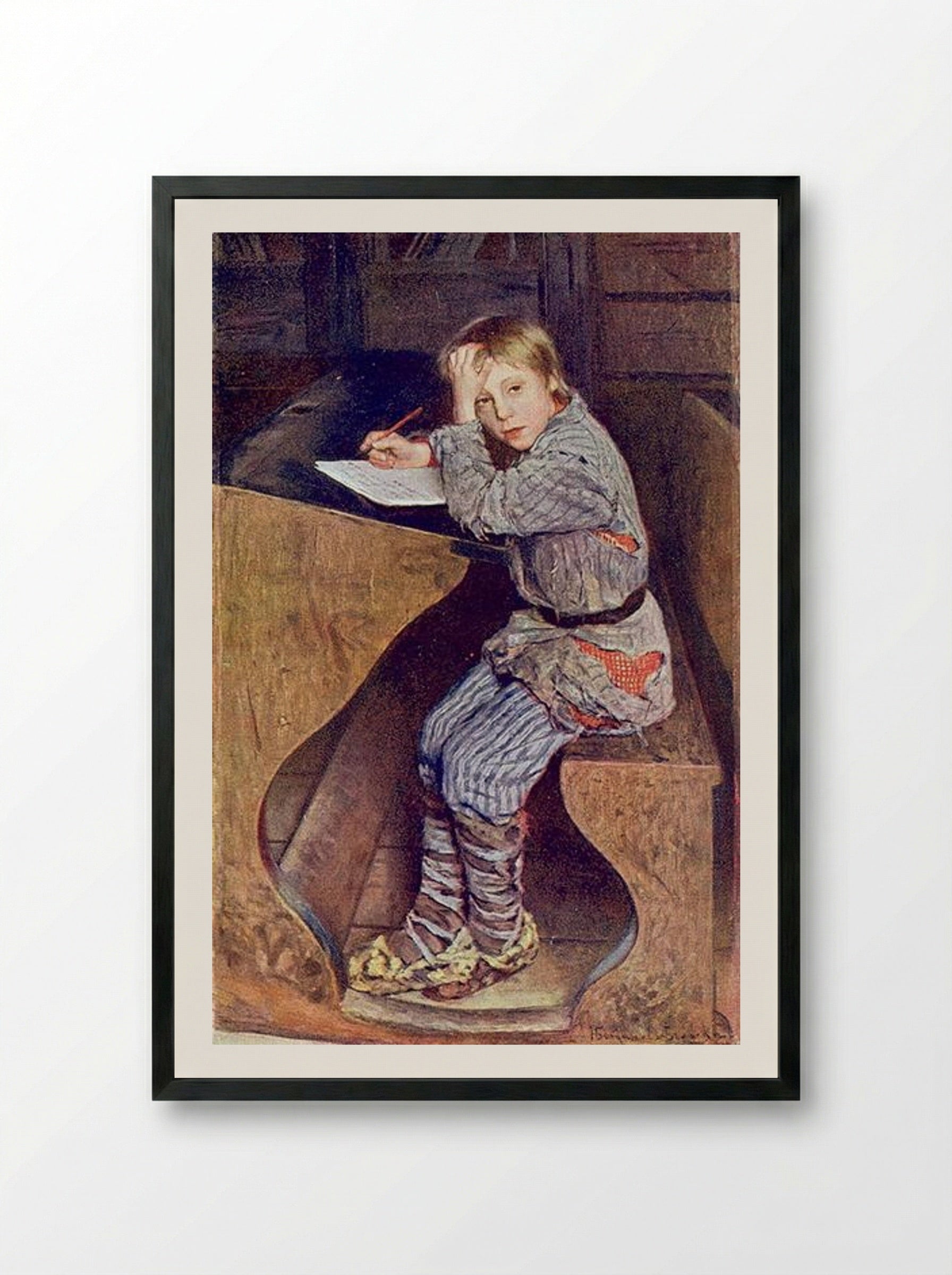 At the School Door - Nikolay Bogdanov-Belsky - Framed Print Black