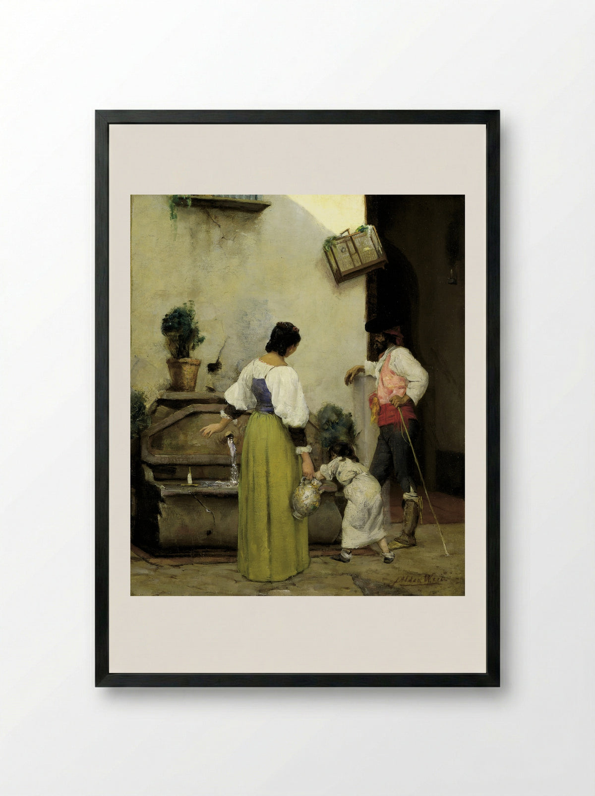 At the Water Trough - Julian Alden Weir - Framed Print Black