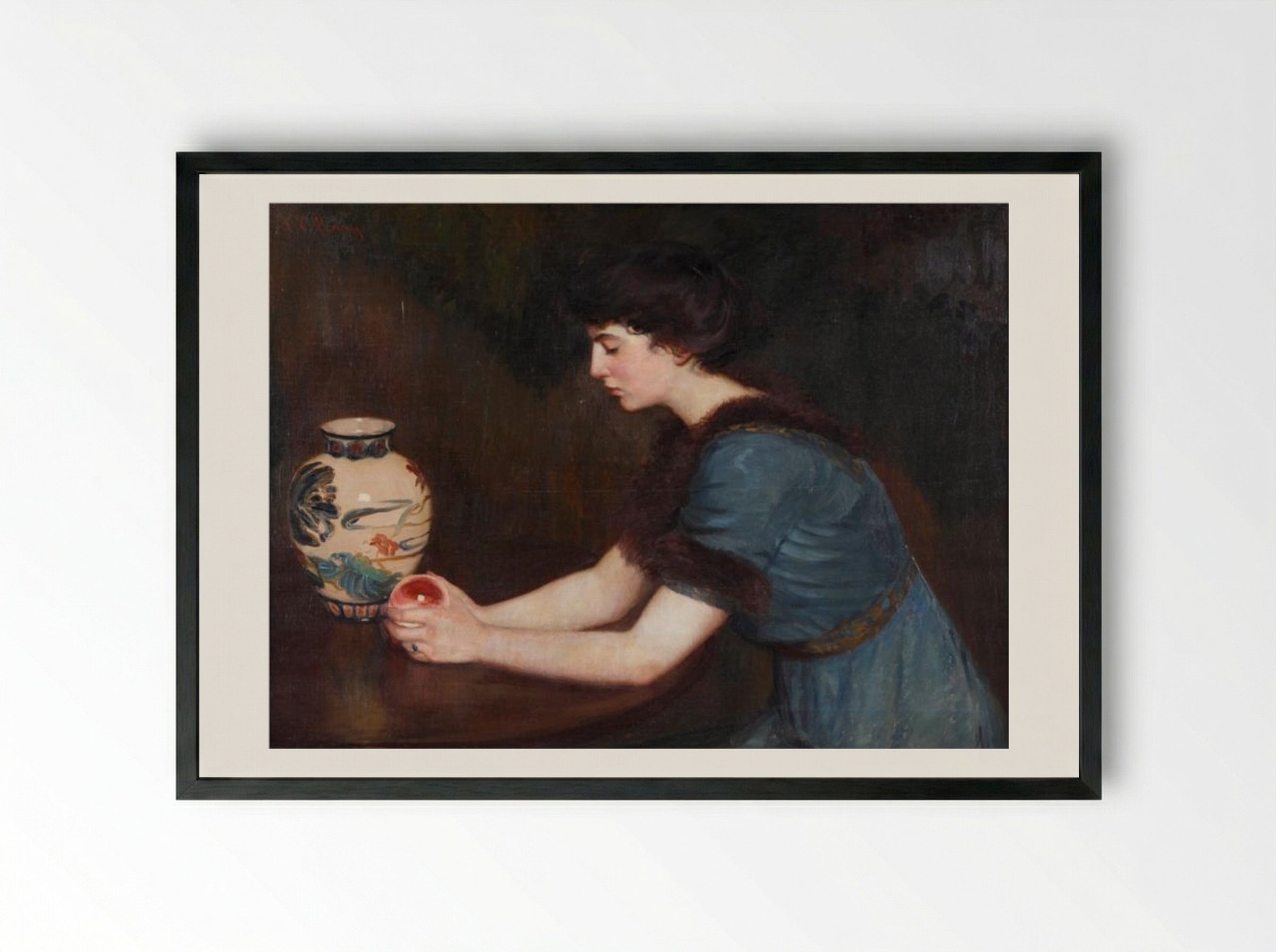 At the Window (Portrait of Julia Sullivan Lynch) - Lilla Cabot Perry - Framed Print Black