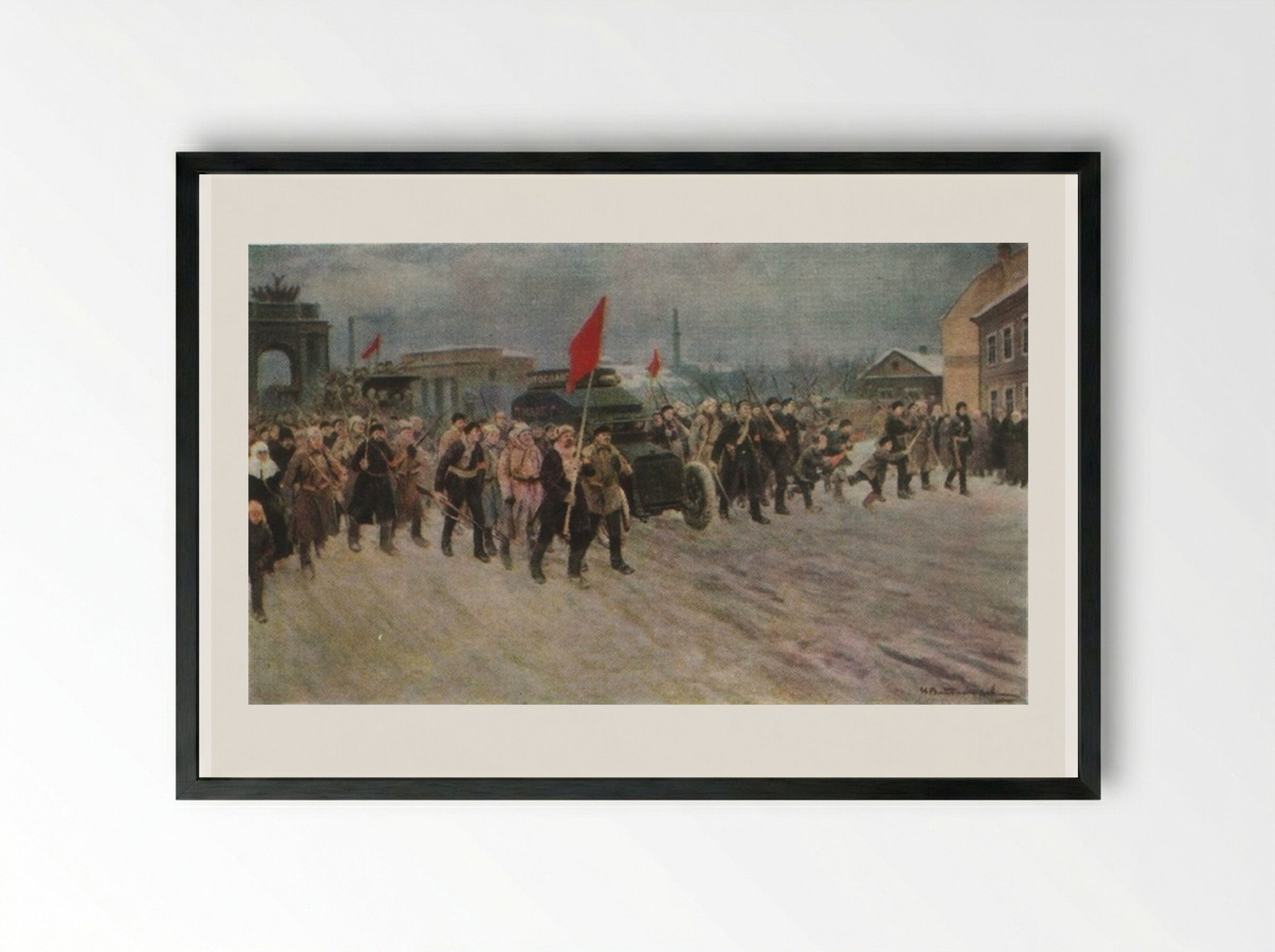 At the workers' outskirts of the days of the overthrow of the autocracy. February 1917 - Ivan Vladimirov - Framed Print Black