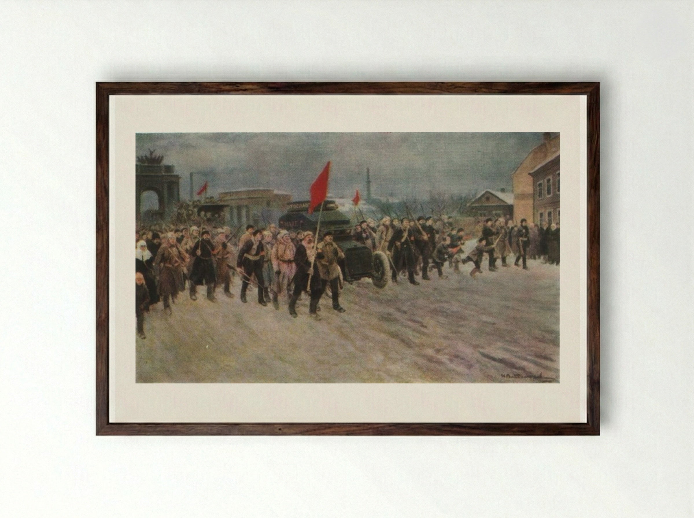 At the workers' outskirts of the days of the overthrow of the autocracy. February 1917 - Ivan Vladimirov - Framed Print Dark Wood