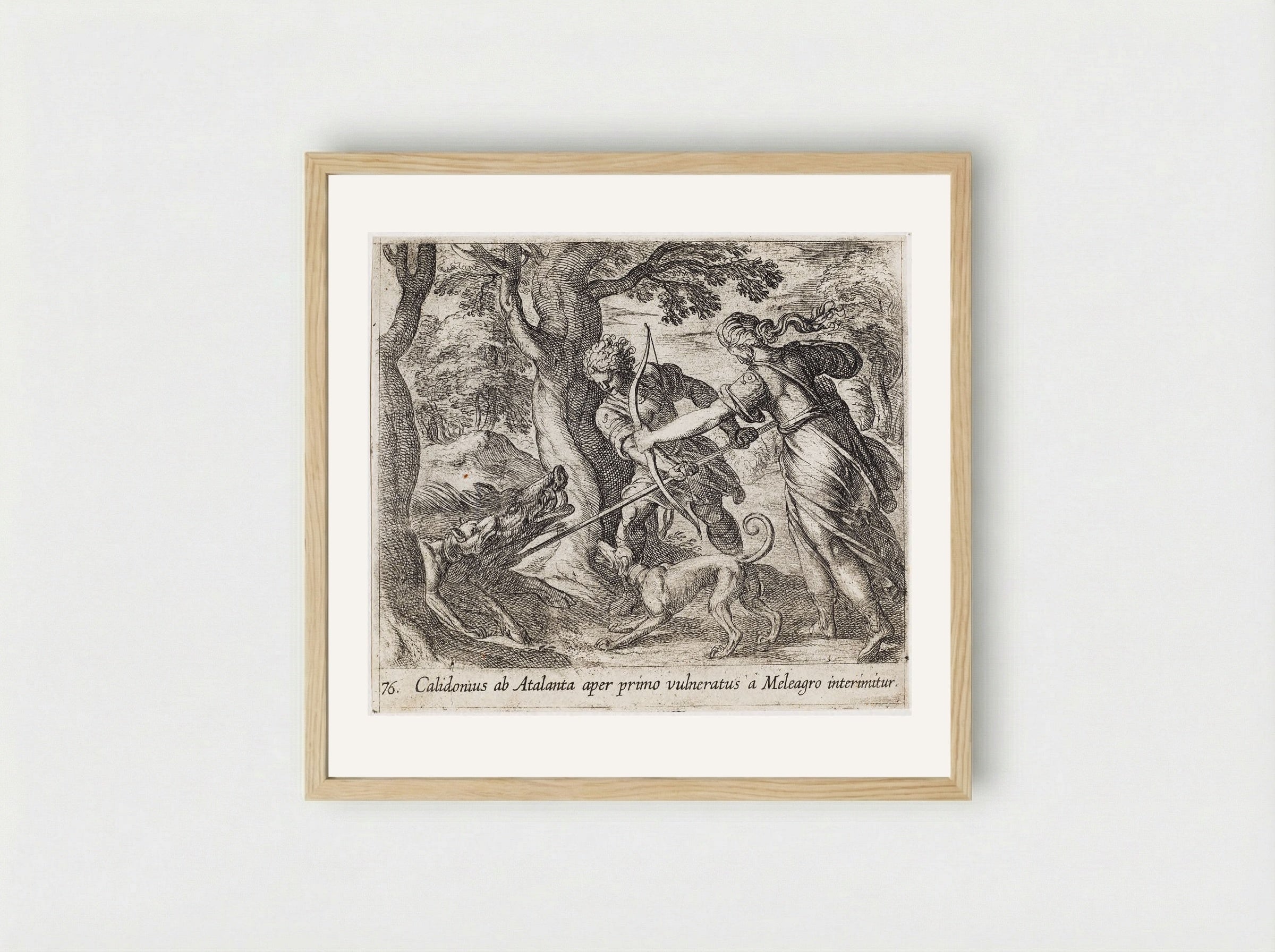 Atalanta and Meleager Killing the Wild Boar - Antonio Tempesta - Framed Print Wood