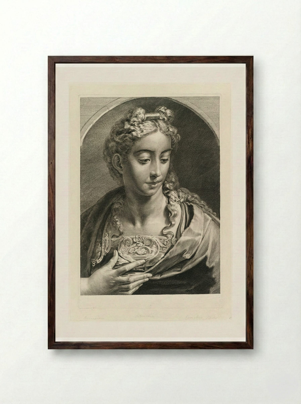 Athena (after Parmigianino) - Cornelis Visscher - Framed Print Dark Wood