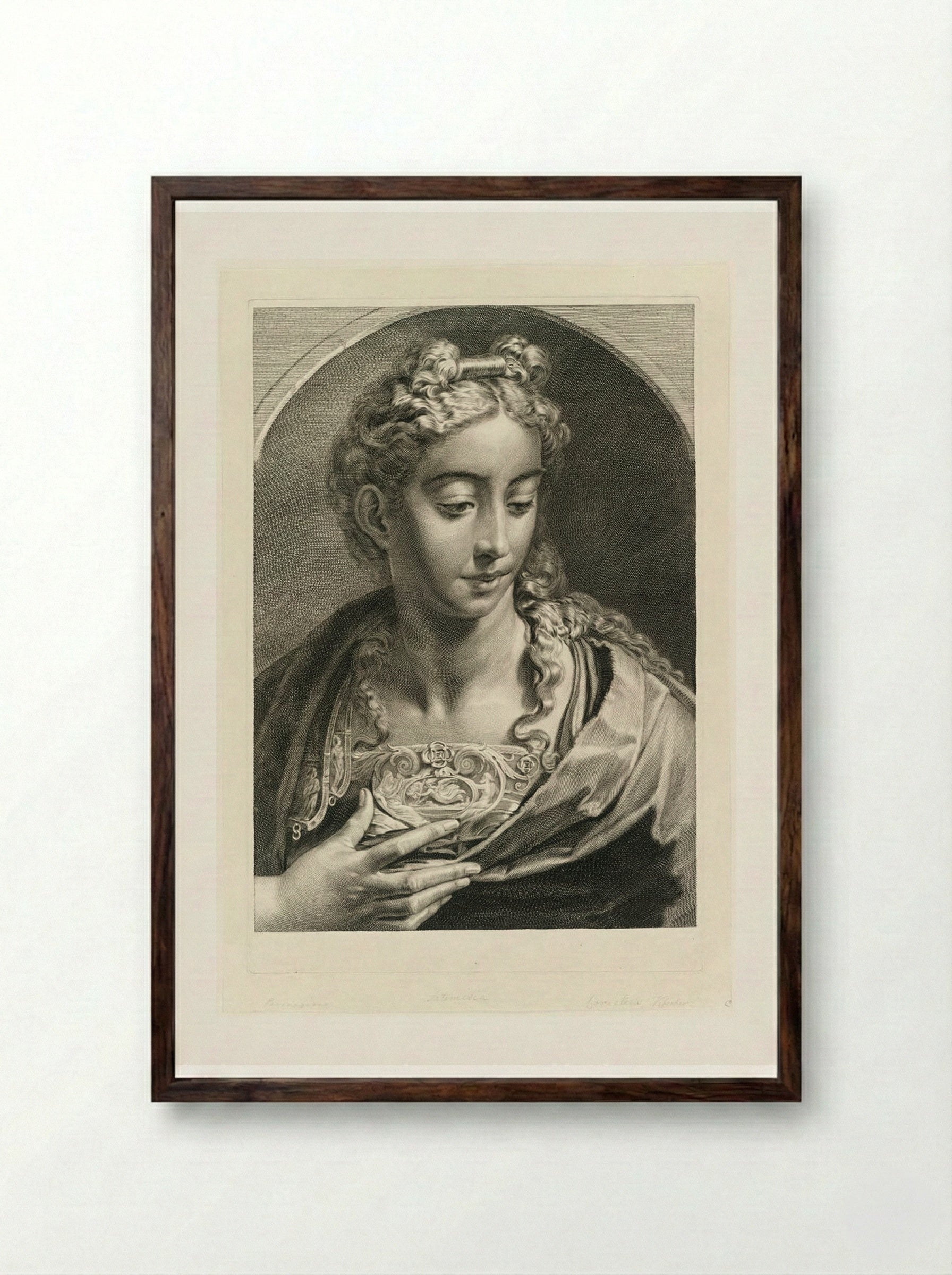 Athena (after Parmigianino) - Cornelis Visscher - Framed Print Dark Wood