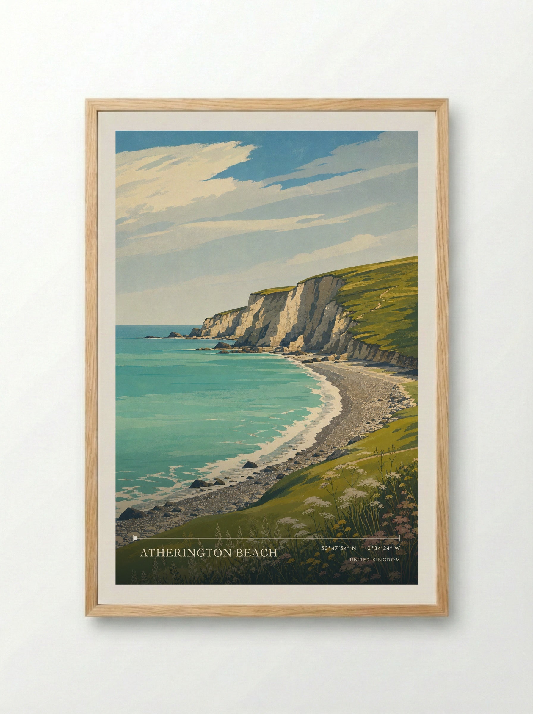 Atherington Beach United Kingdom Travel Poster - Framed Print Wood