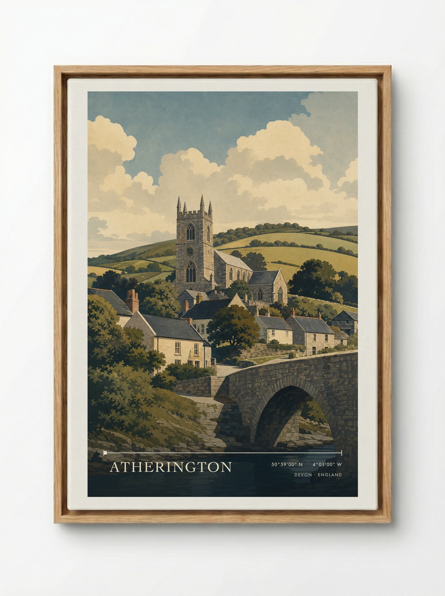 Atherington Devon England Travel Poster - Framed Canvas Wood