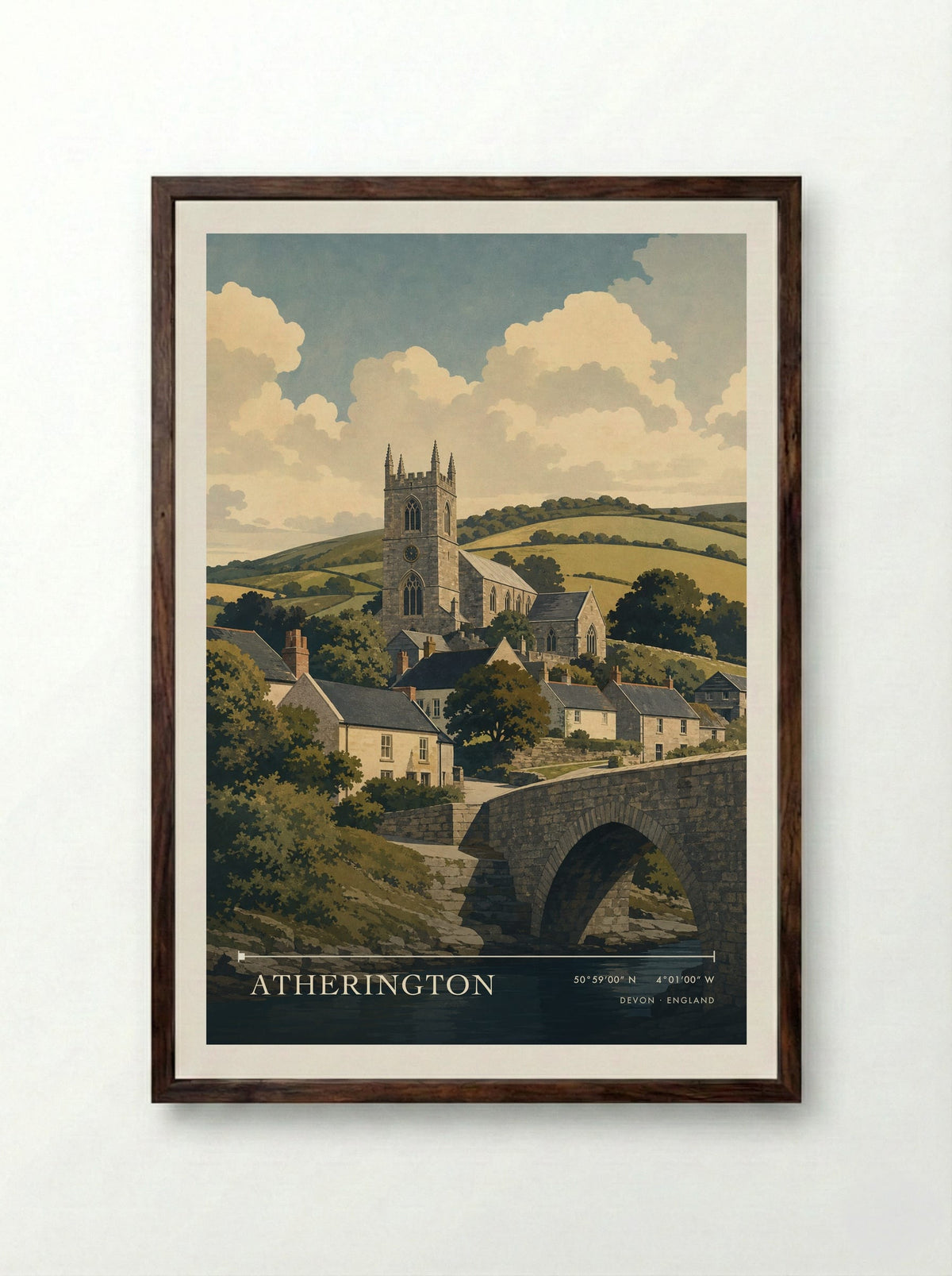 Atherington Devon England Travel Poster - Framed Print Dark Wood
