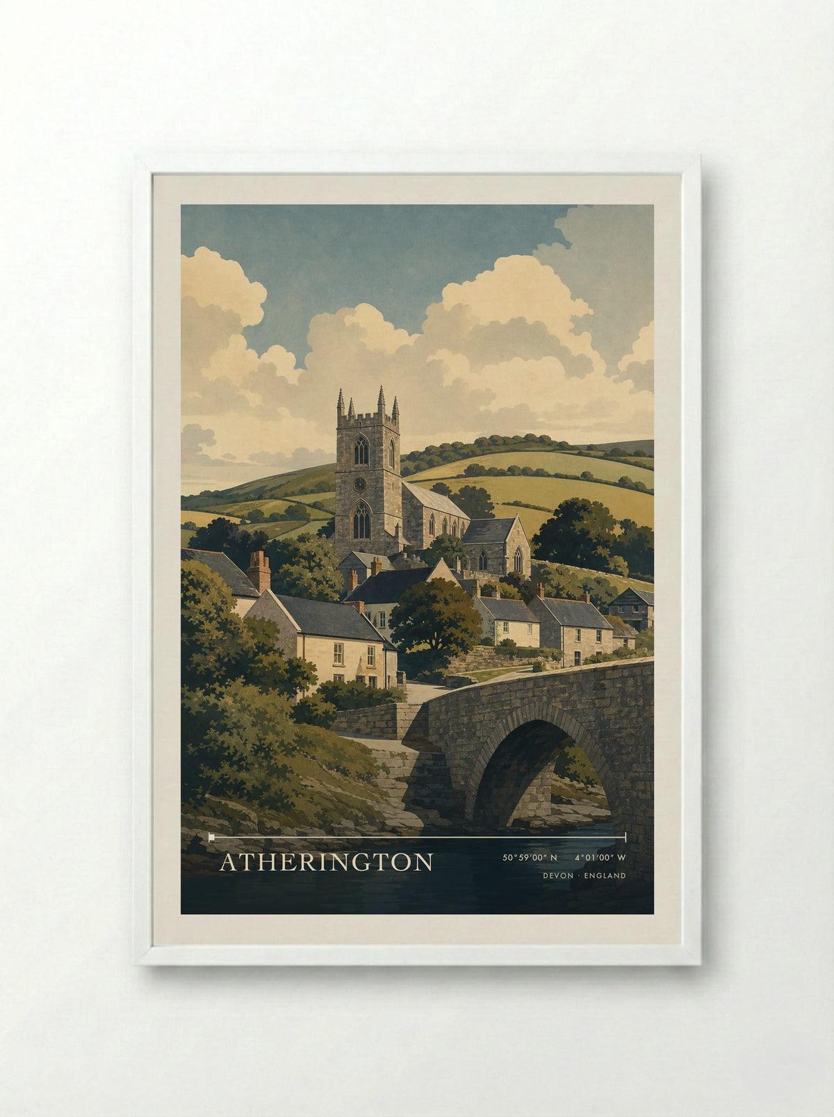 Atherington Devon England Travel Poster - Framed Print White