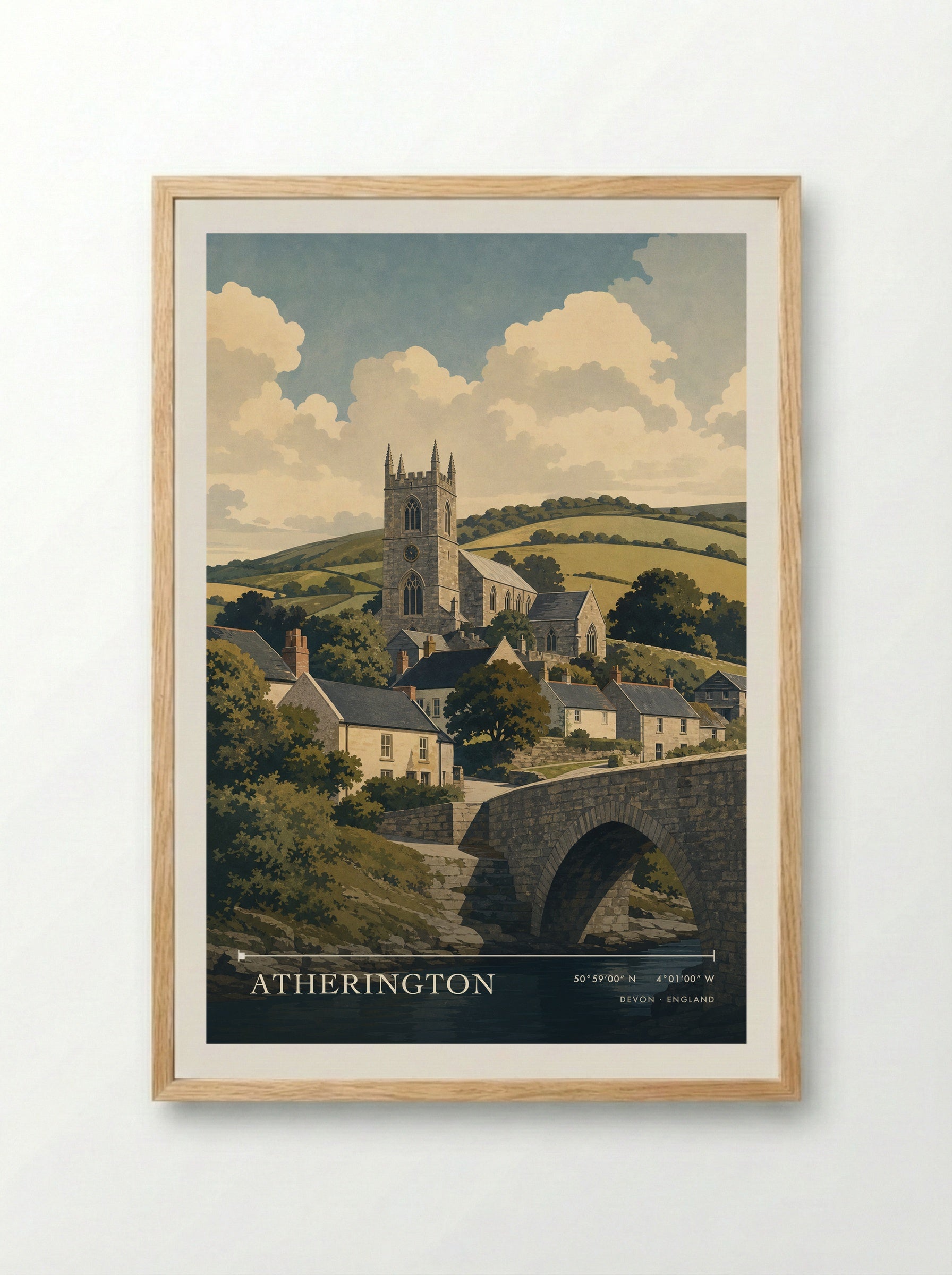 Atherington Devon England Travel Poster - Framed Print Wood