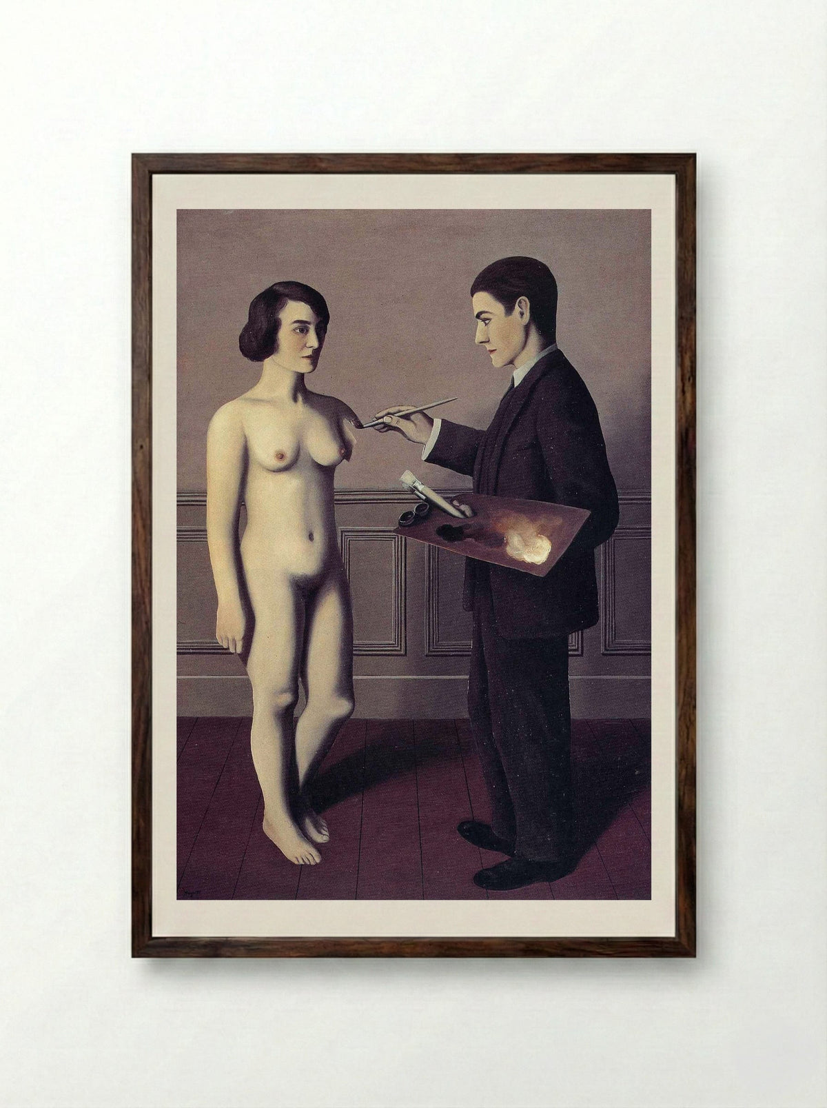 Attempting the Impossible - René Magritte - Framed Print Dark Wood