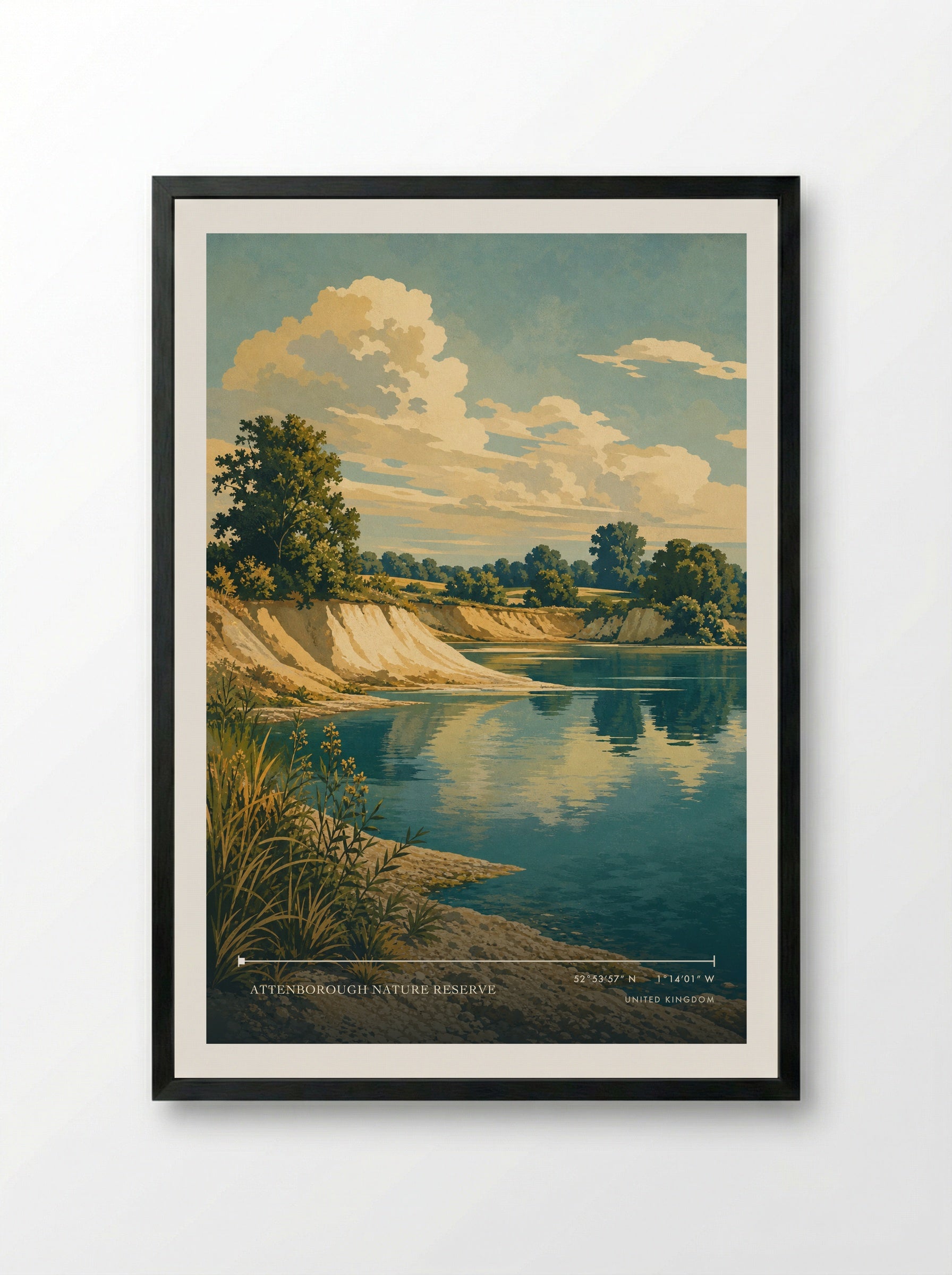 Attenborough Nature Reserve United Kingdom Travel Poster - Framed Print Black