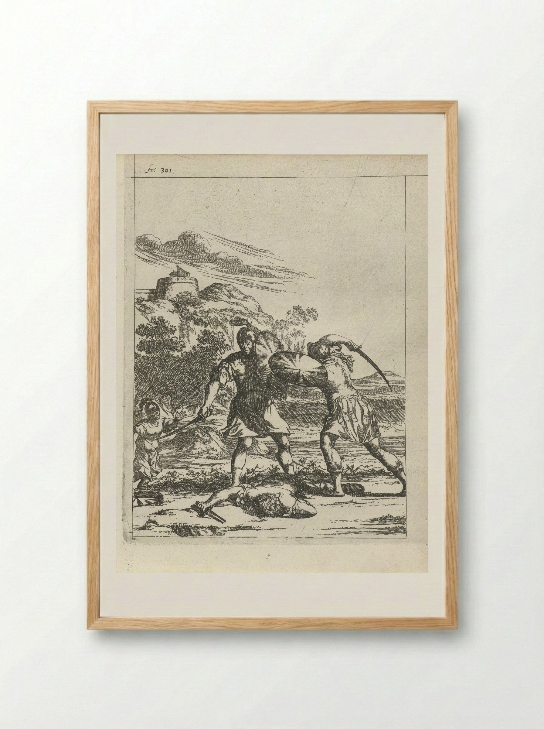Attilus wordt door een zoon van zijn krijgsman gedood - Arnold Houbraken - Framed Print Wood