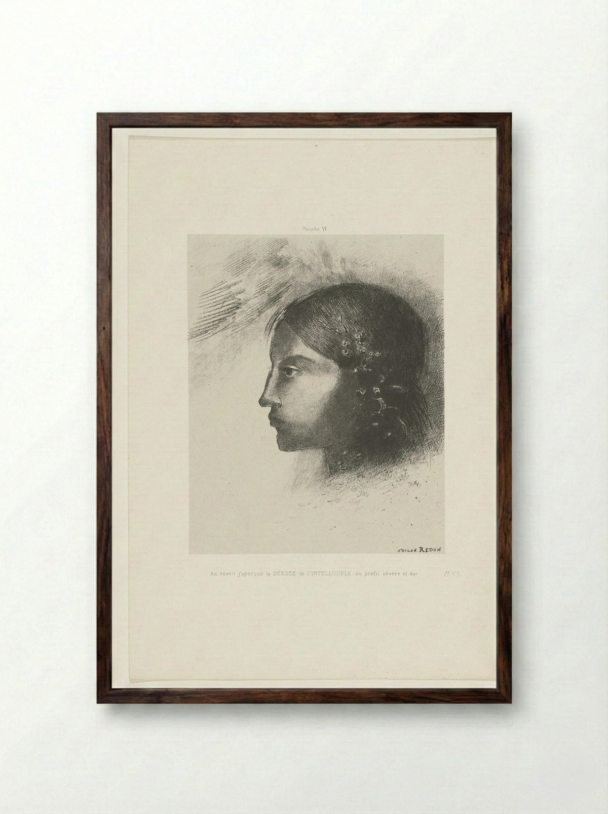 Au réveil j'aperçus la Déesse de l'Intelligible - Odilon Redon - Framed Print Dark Wood
