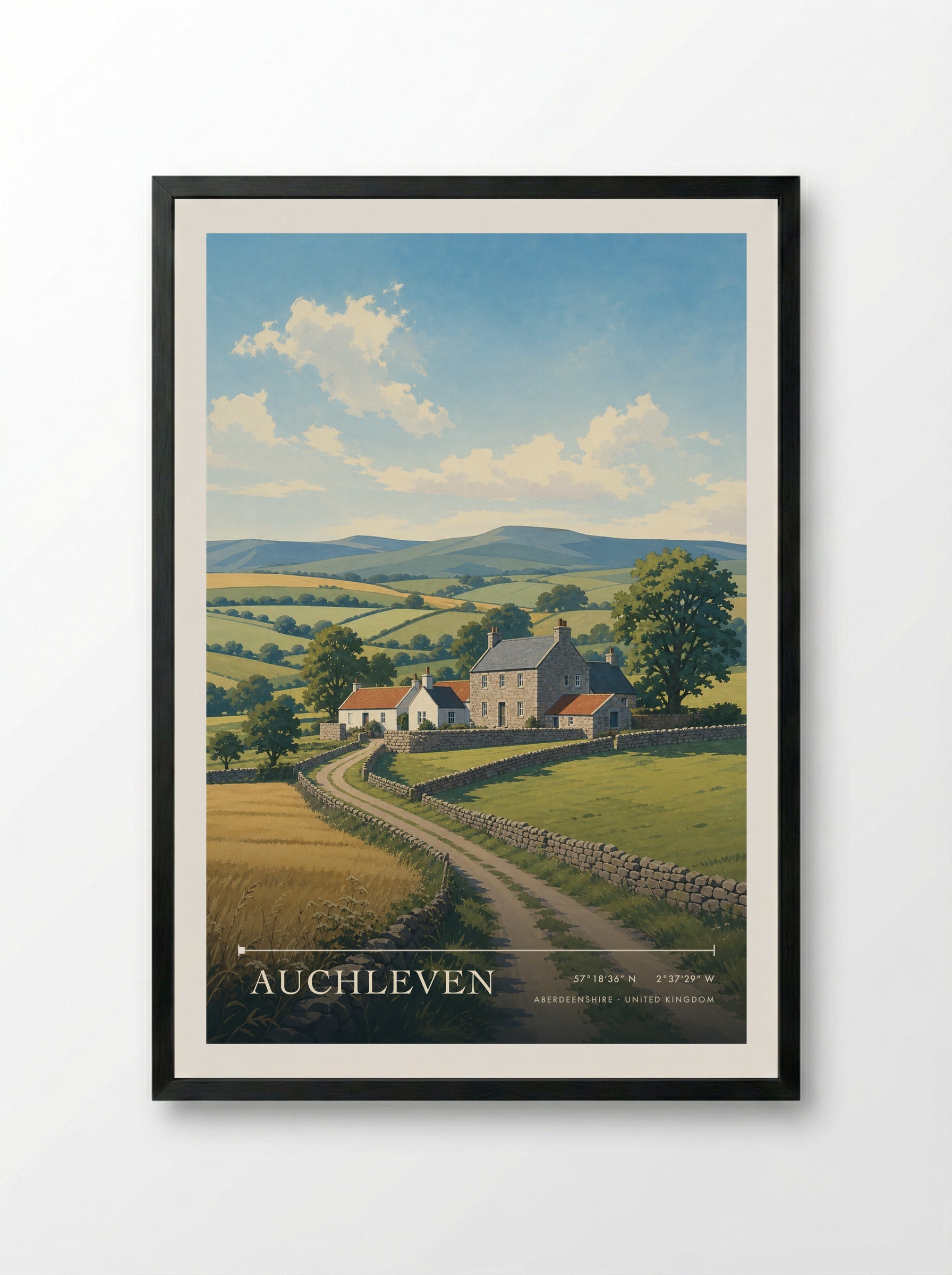 Auchleven Aberdeenshire United Kingdom Travel Poster - Framed Print Black