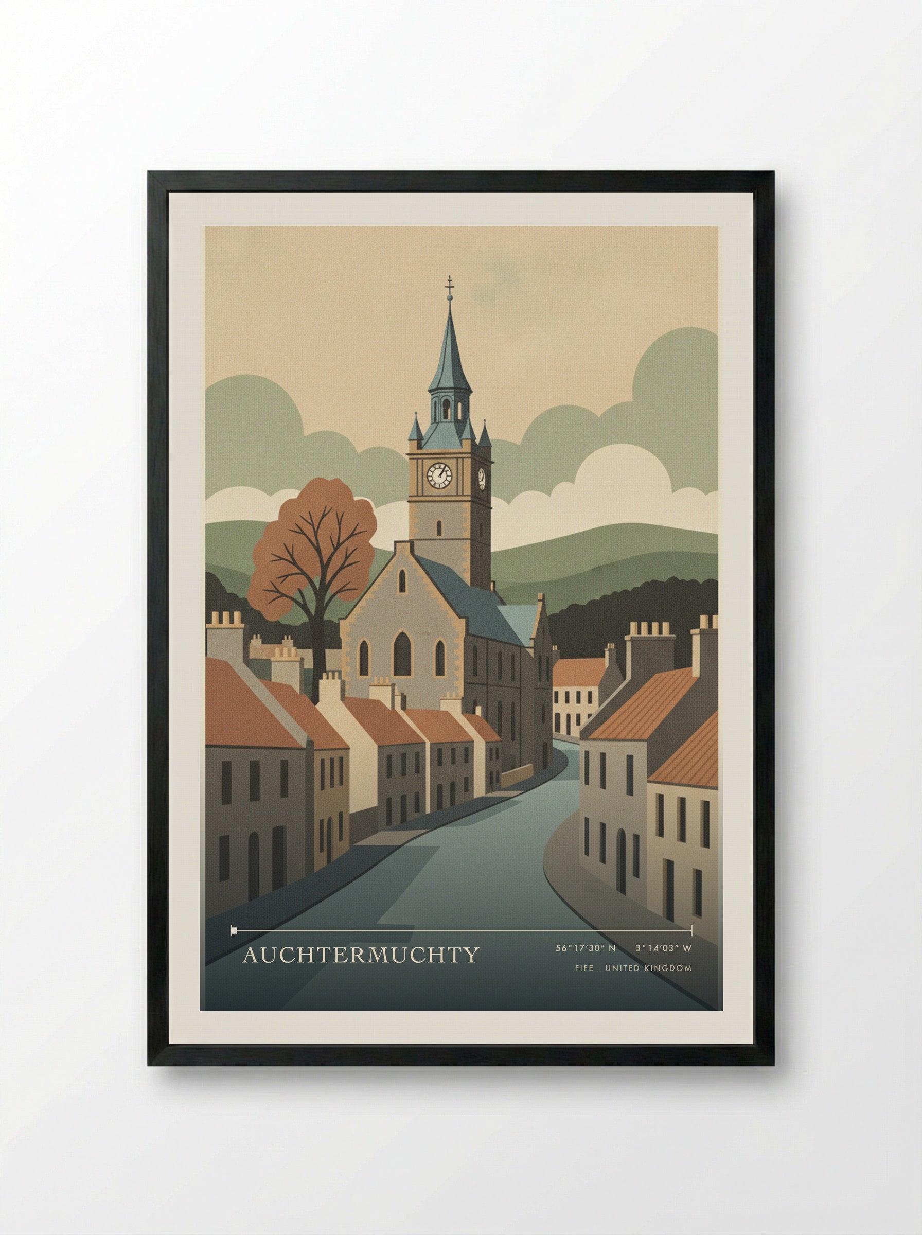 Auchtermuchty Fife United Kingdom Travel Poster - Framed Print Black