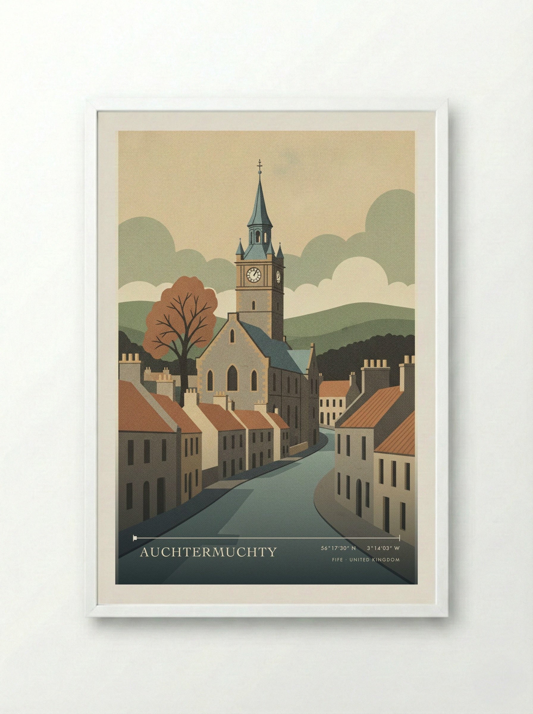 Auchtermuchty Fife United Kingdom Travel Poster - Framed Print White
