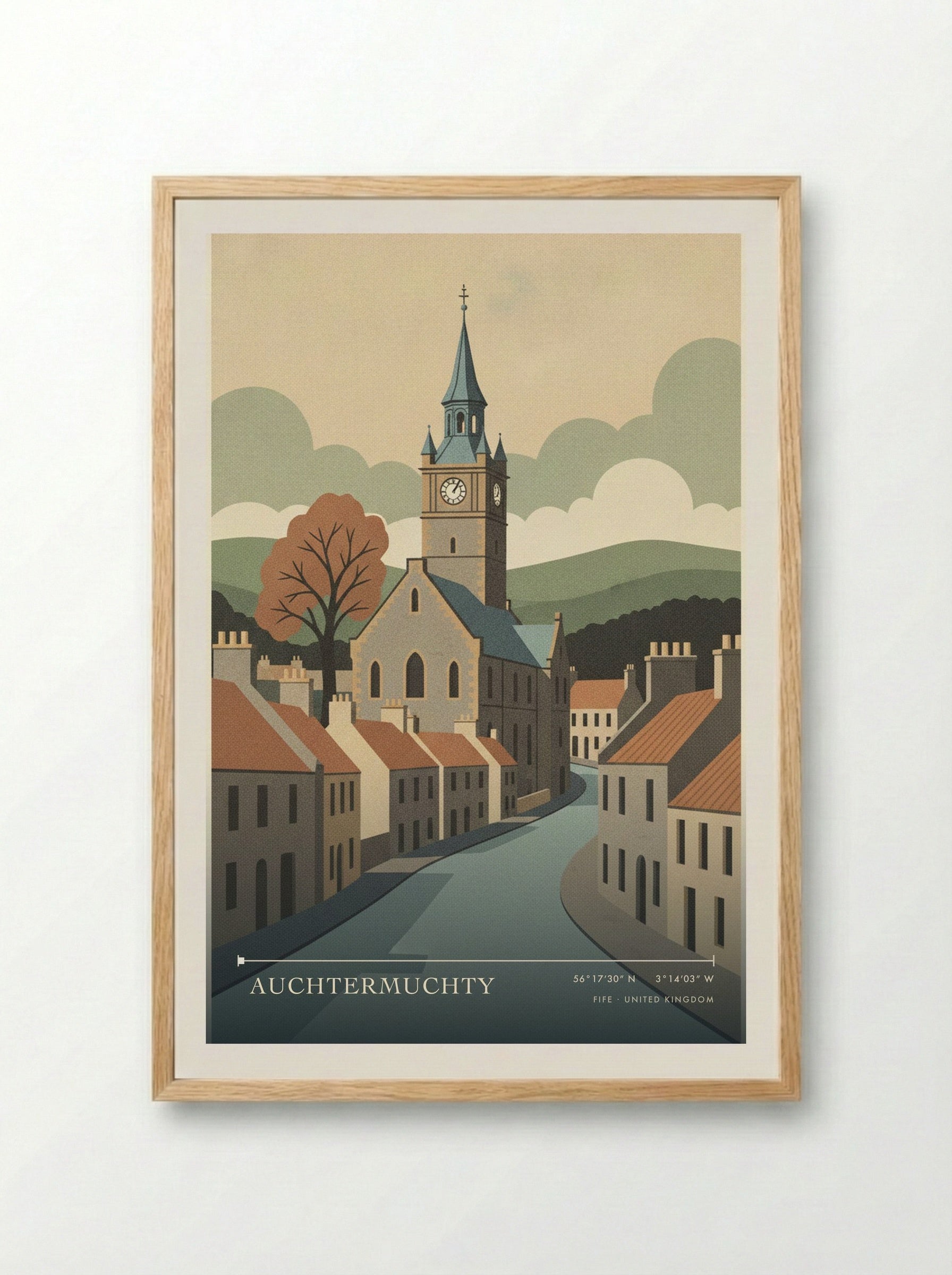 Auchtermuchty Fife United Kingdom Travel Poster - Framed Print Wood