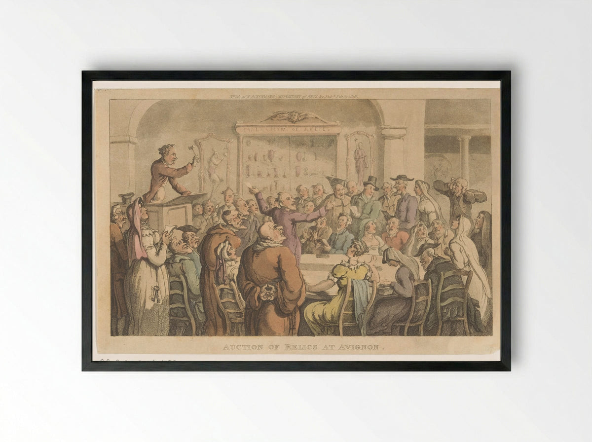 Auction of Relics at Avignon - Thomas Rowlandson - Framed Print Black