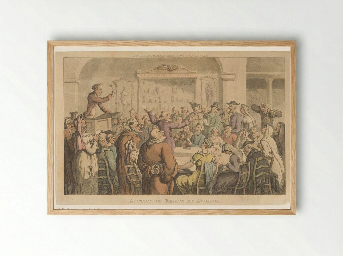 Auction of Relics at Avignon - Thomas Rowlandson - Framed Print Wood