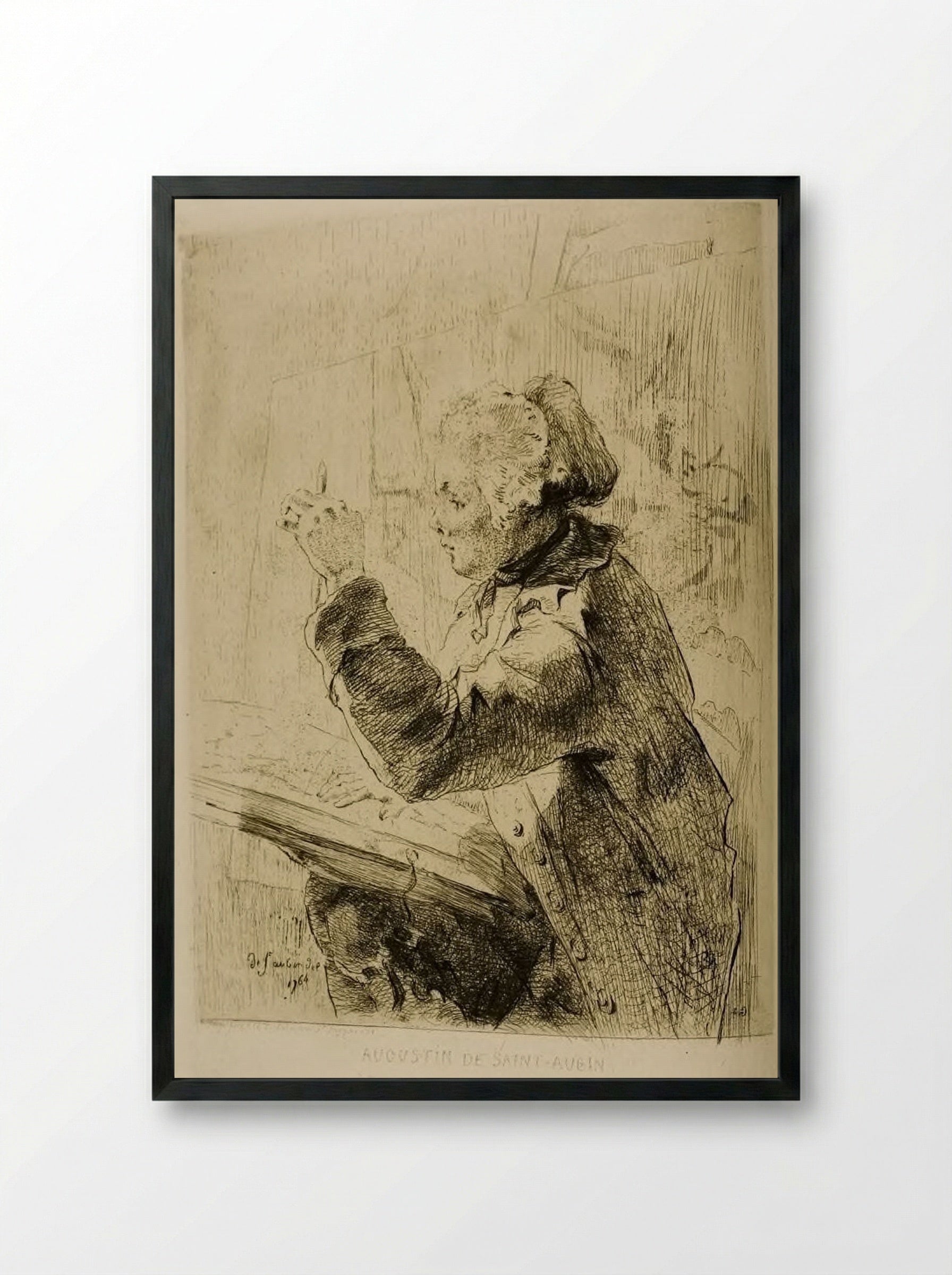 Augustin de Saint-Aubin - Jules de Goncourt - Framed Print Black