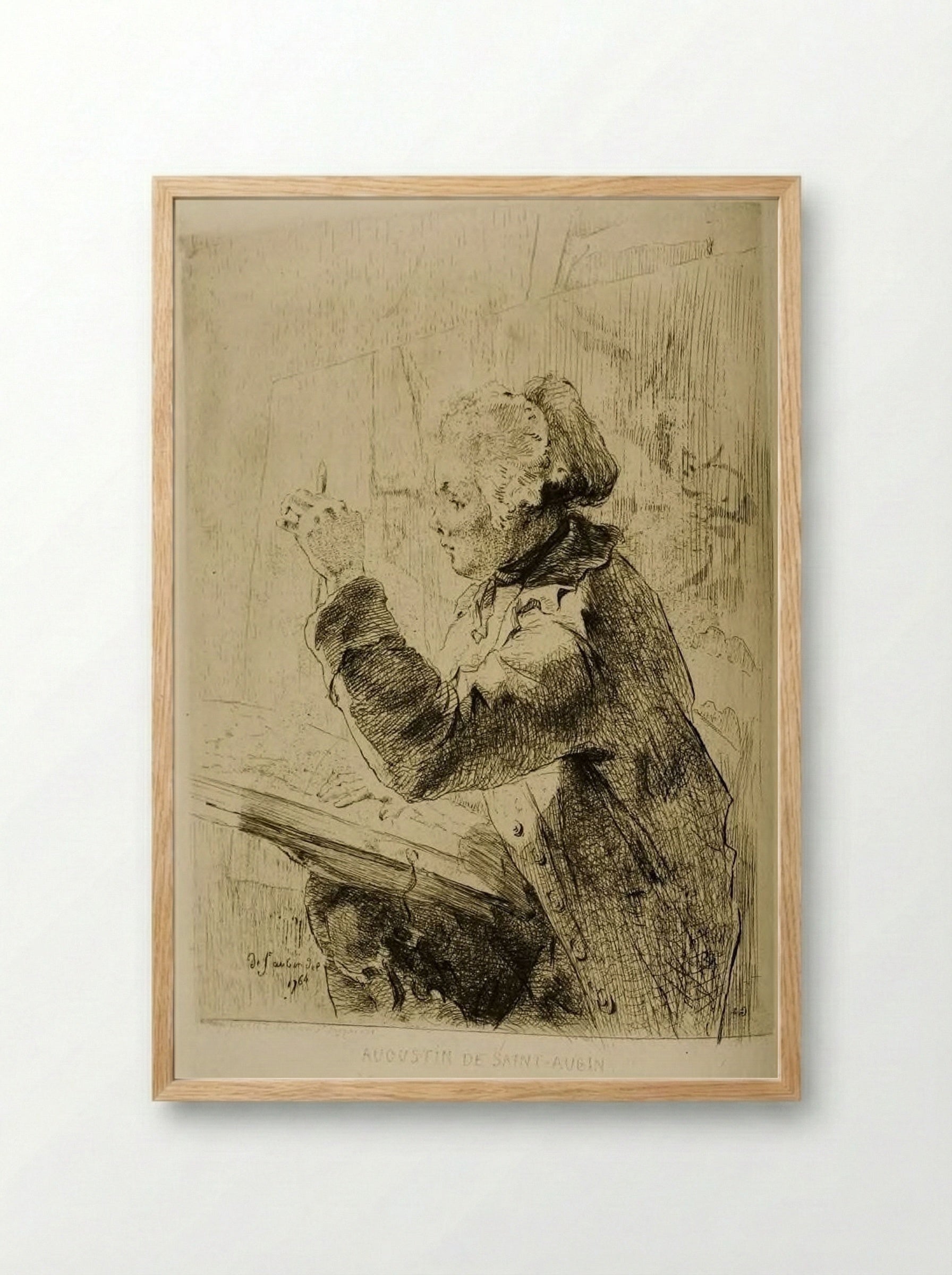 Augustin de Saint-Aubin - Jules de Goncourt - Framed Print Wood