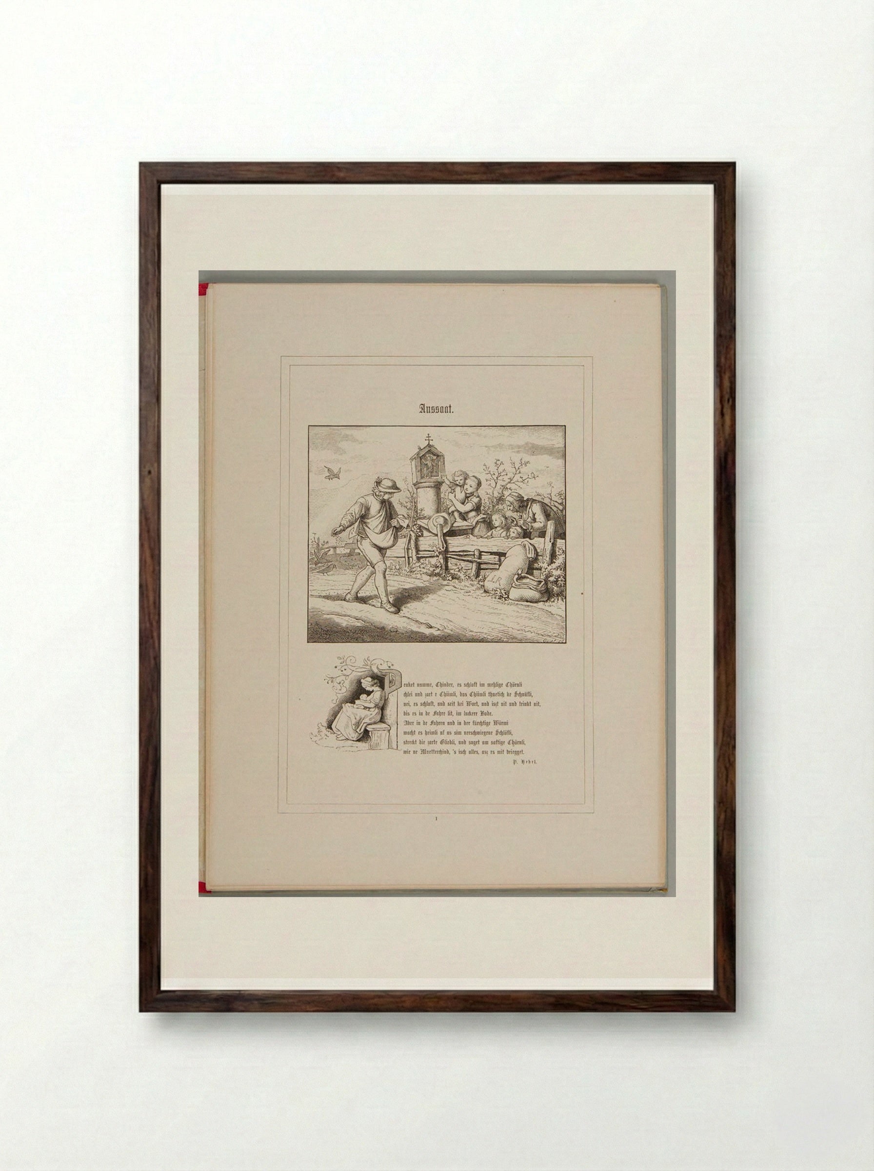 Aussaat (Sowing) - Adrian Ludwig Richter - Framed Print Dark Wood