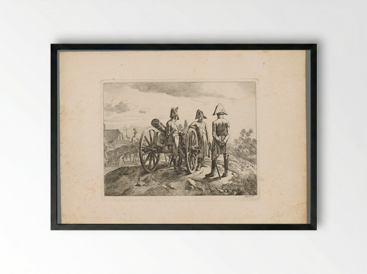 Austrian Gunners with a Cannon Carriage - Domenico Artaria - Framed Print Black