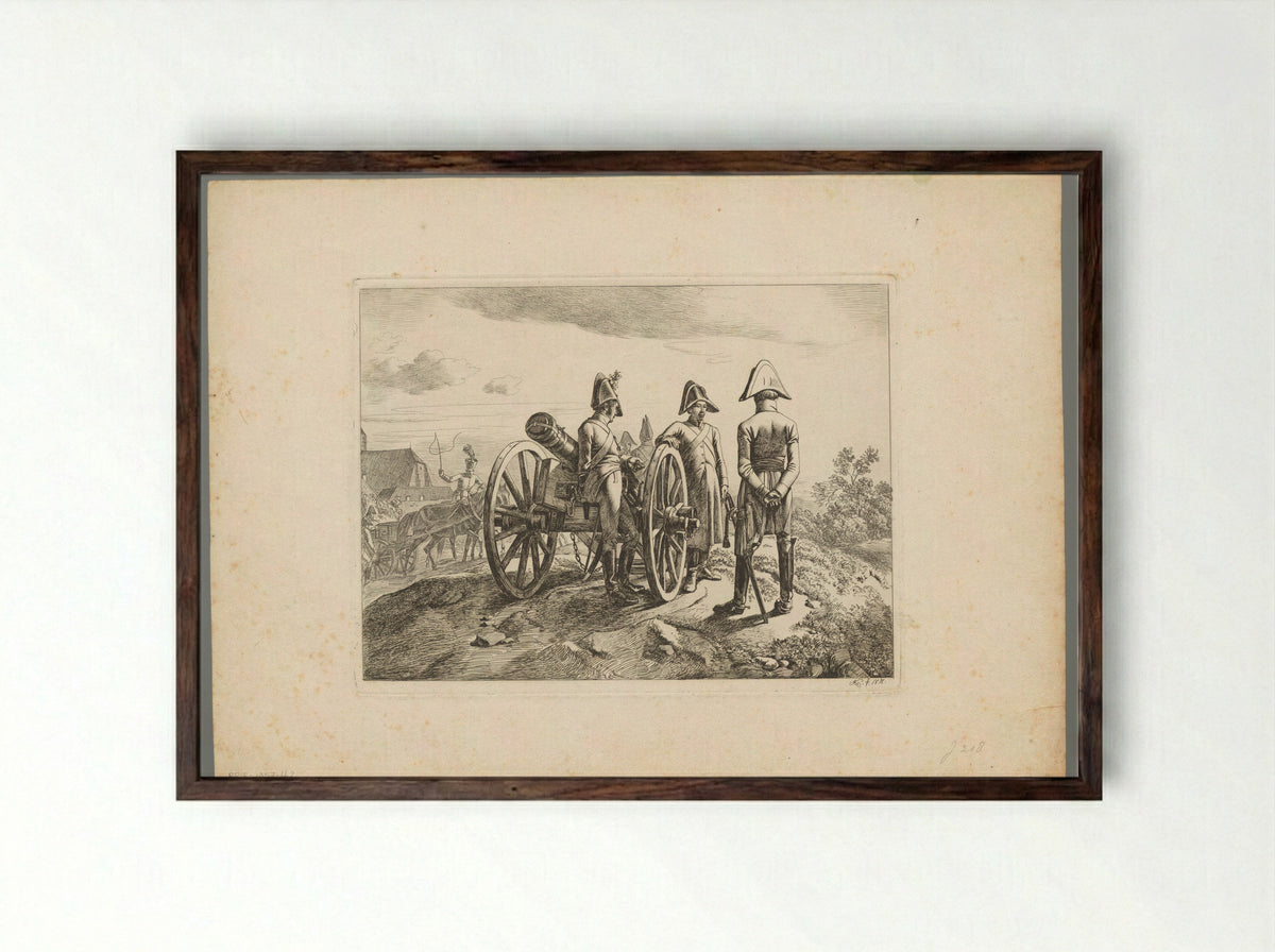 Austrian Gunners with a Cannon Carriage - Domenico Artaria - Framed Print Dark Wood