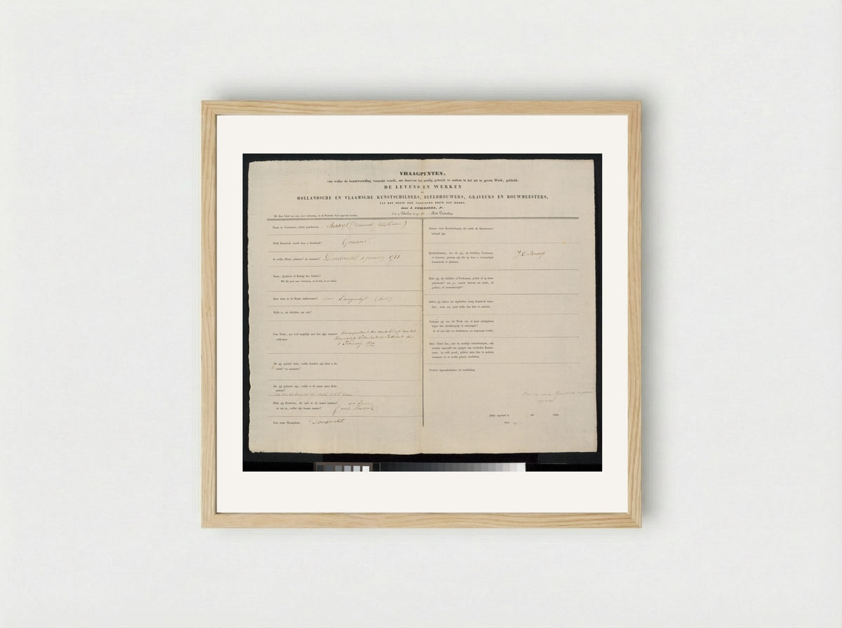 Autobiographical Questionnaire - Johannes Christiaan Bendorp - Framed Print Wood