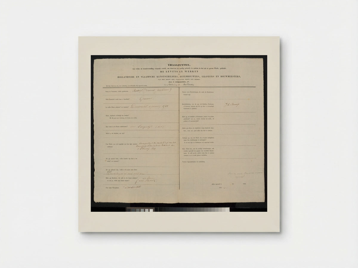 Autobiographical Questionnaire - Johannes Christiaan Bendorp - Poster