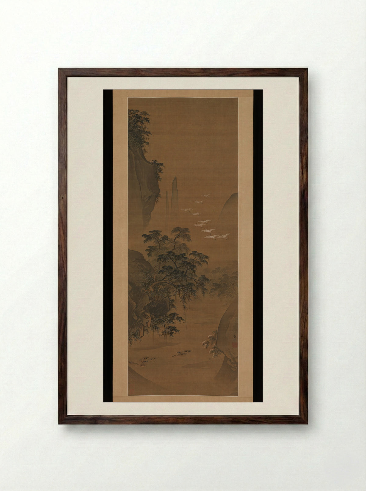 Autumn Landscape with Egrets and Ducks - Lü Ji - Framed Print Dark Wood