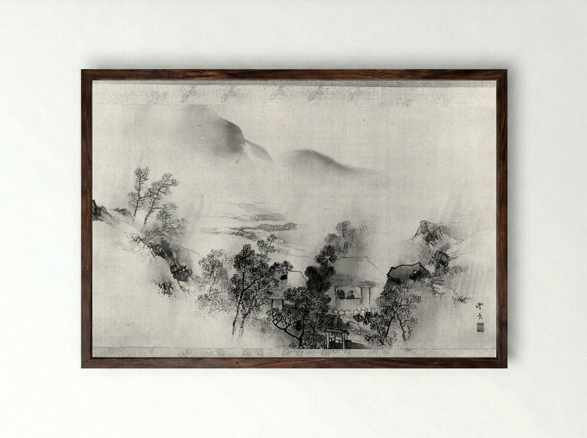 Autumn Landscape - Okamoto Toyohiko - Framed Print Dark Wood