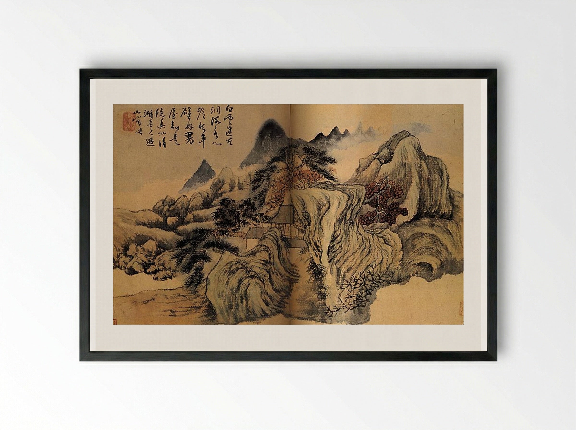 Autumn Mountain - Shitao - Framed Print Black