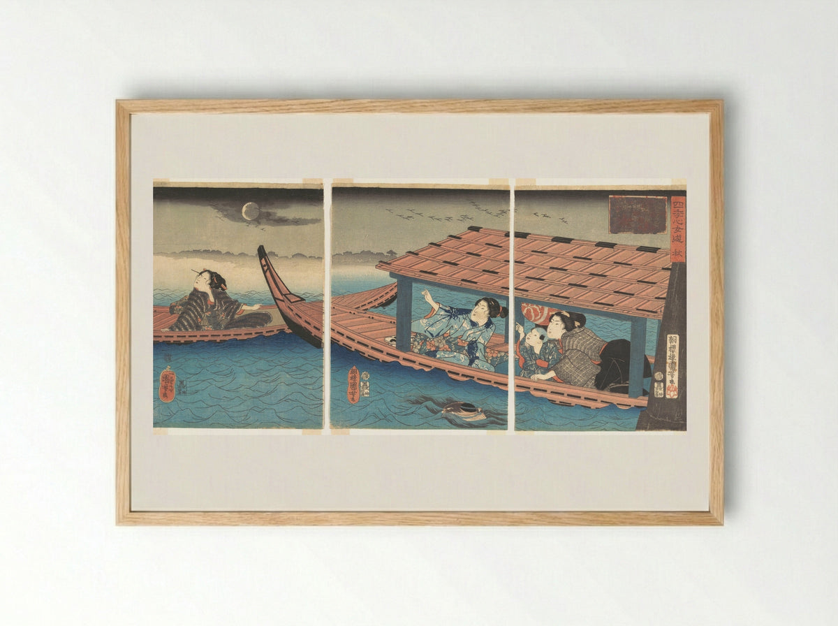 Autumn, from the series Women’s Pleasures of the Four Seasons - Utagawa Kuniyoshi - Framed Print Wood