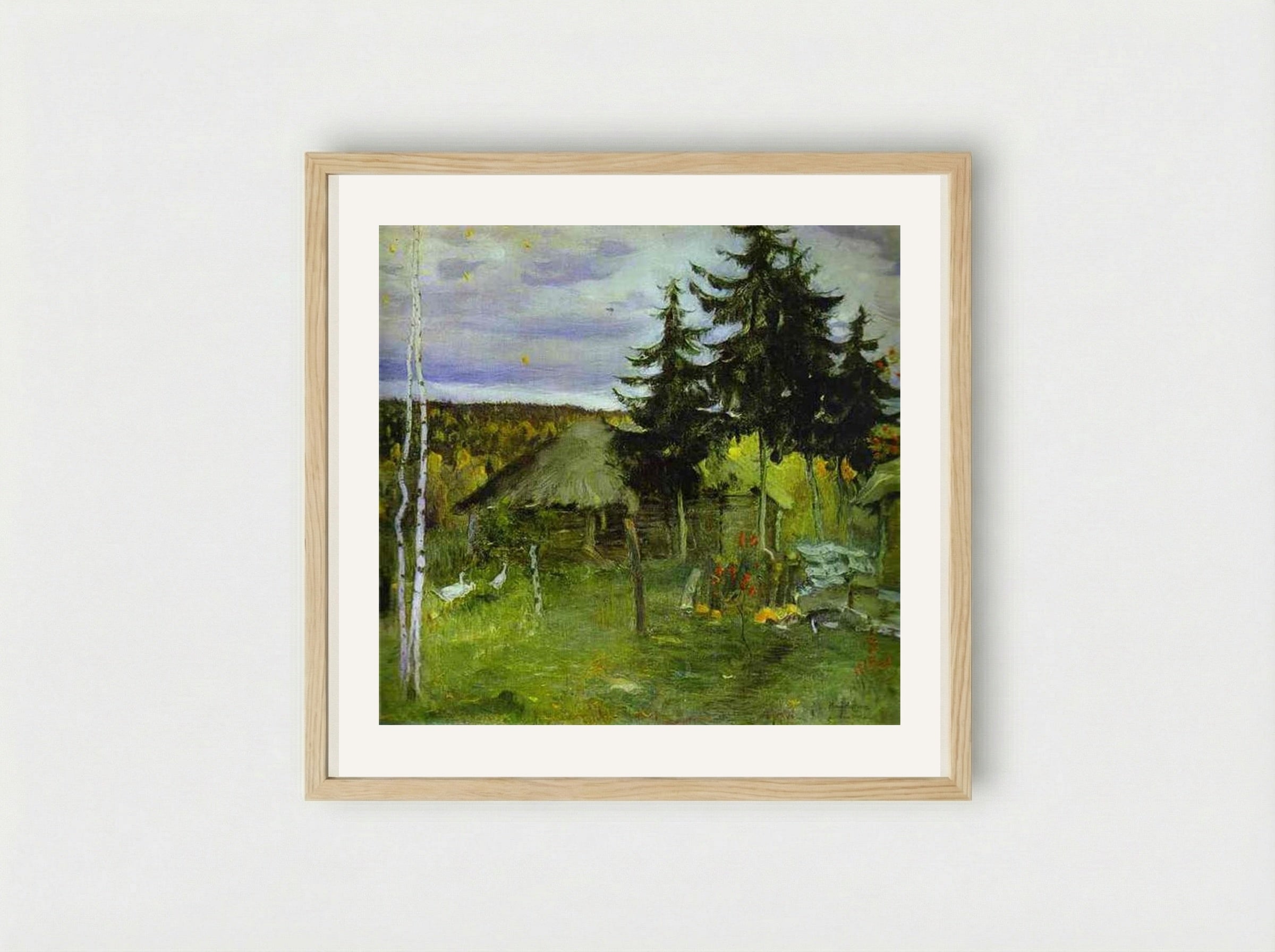Autumn in a Village - Mikhail Nesterov - Framed Print Wood