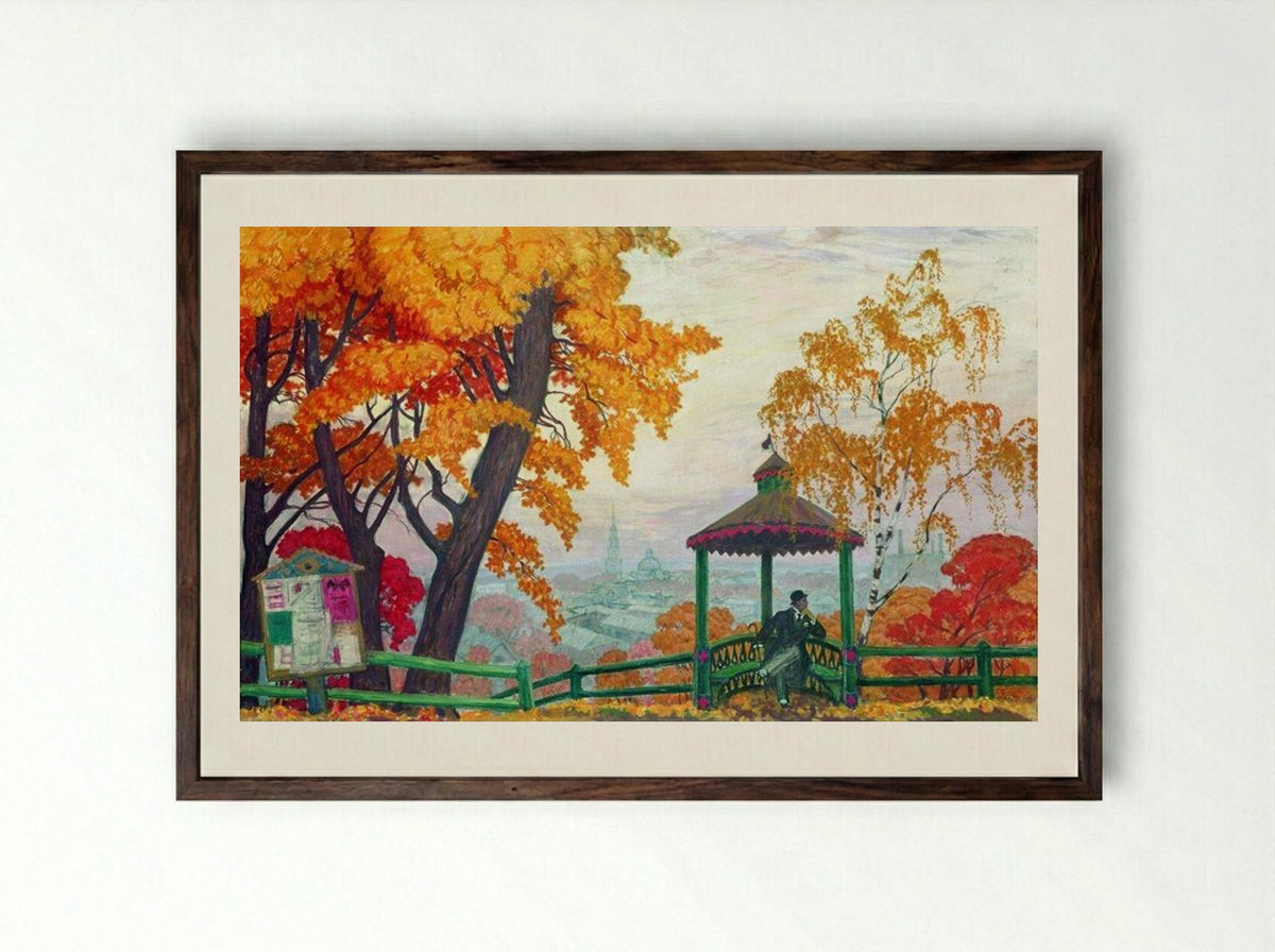 Autumn - Boris Kustodiev - Framed Print Dark Wood