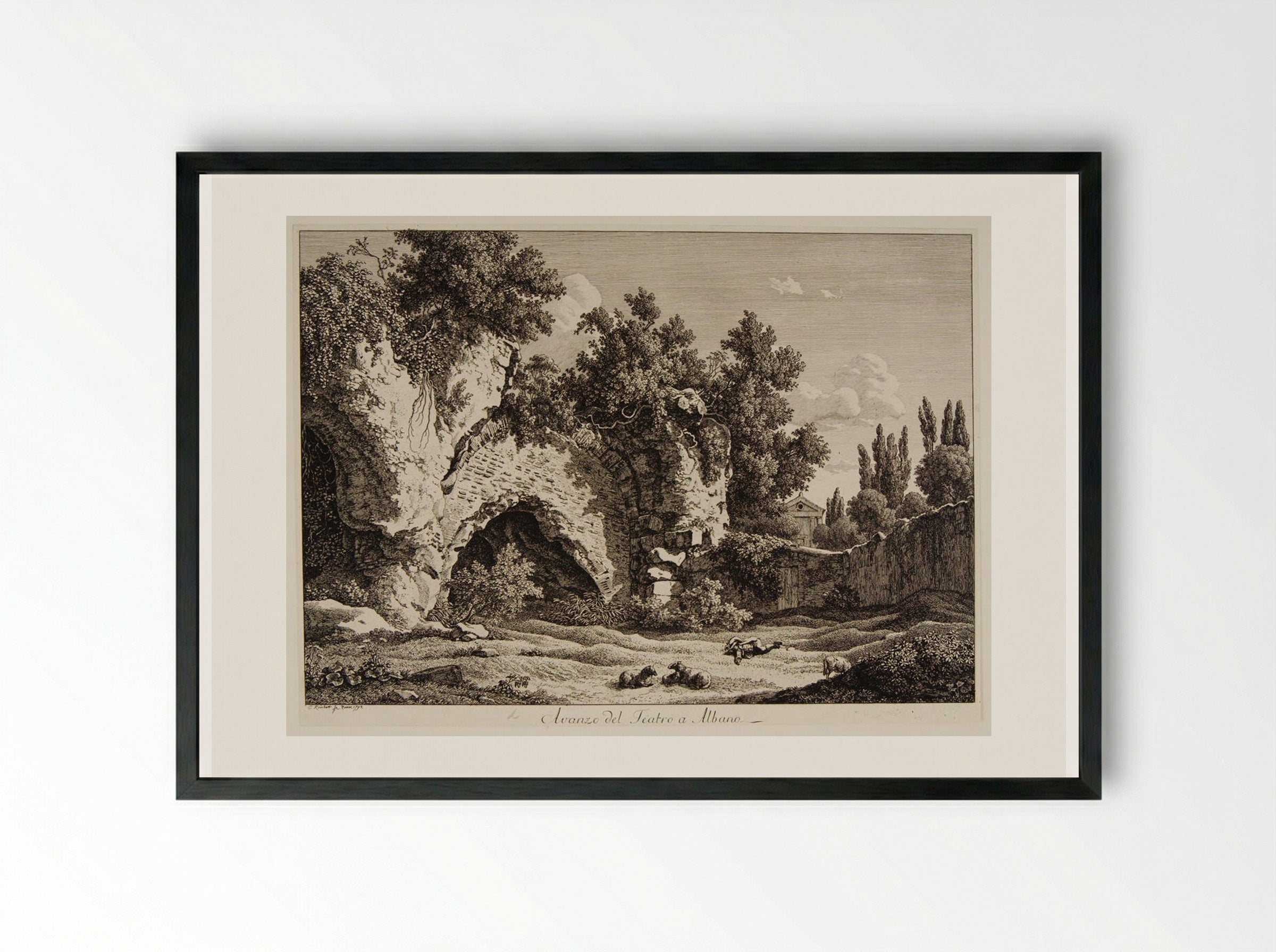 Avanzo del teatro a Albano - Johann Christian Reinhart - Framed Print Black