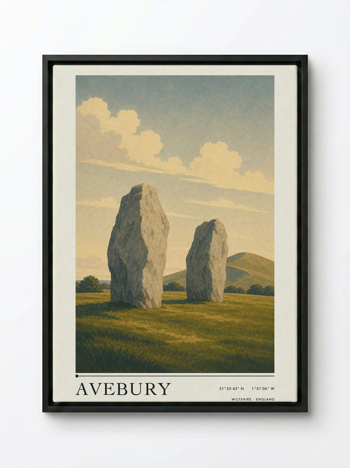 Avebury Wiltshire England Travel Poster - Framed Canvas Black